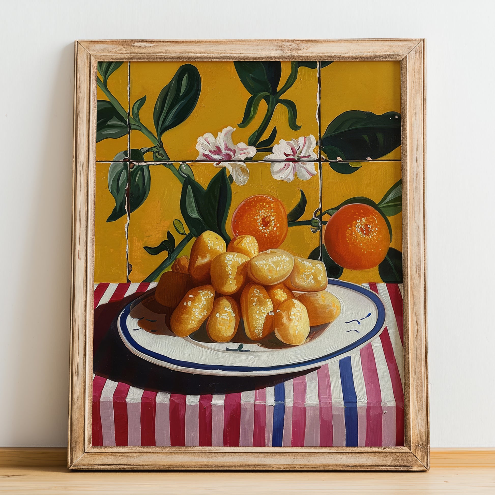 Gnocco fritto – Italian Snack Dish, Fine Dining Restaurant Print, no-text version framed in wood