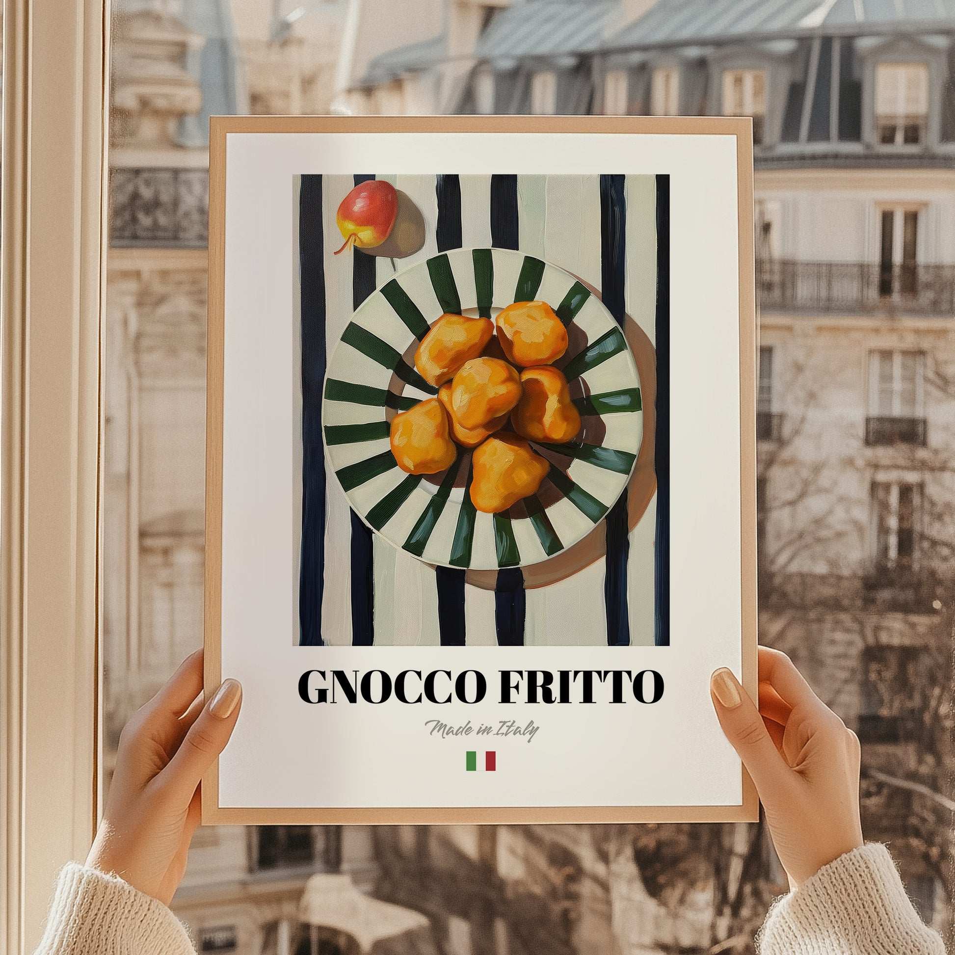 Gnocco fritto – Italian Snack Dish, Tavern Illustration, styled in a charming Paris street view