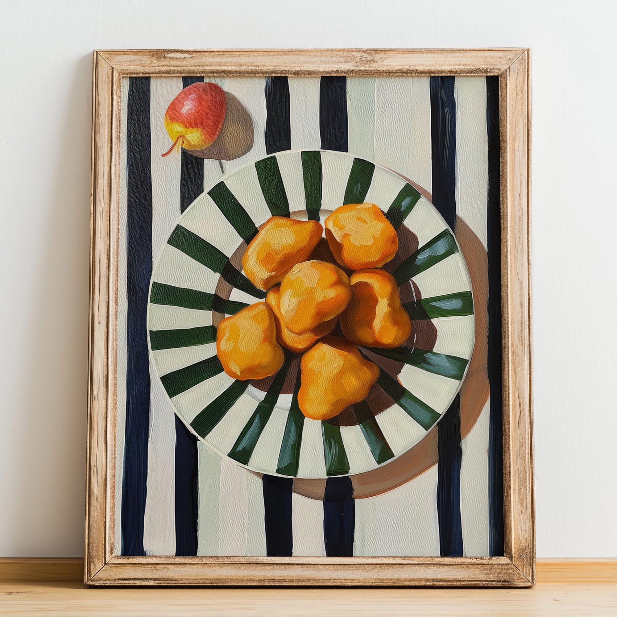 Gnocco fritto – Italian Snack Dish, Tavern Illustration, no-text version framed in wood