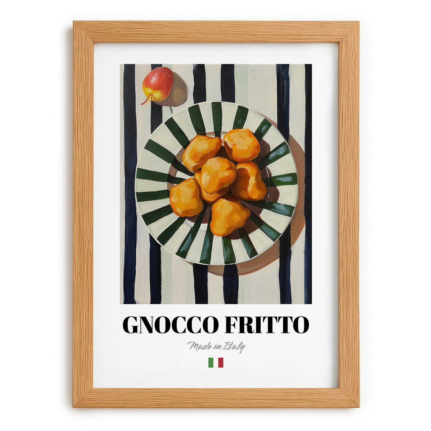 Gnocco fritto – Italian Snack Dish, Tavern Illustration, set in oak frame