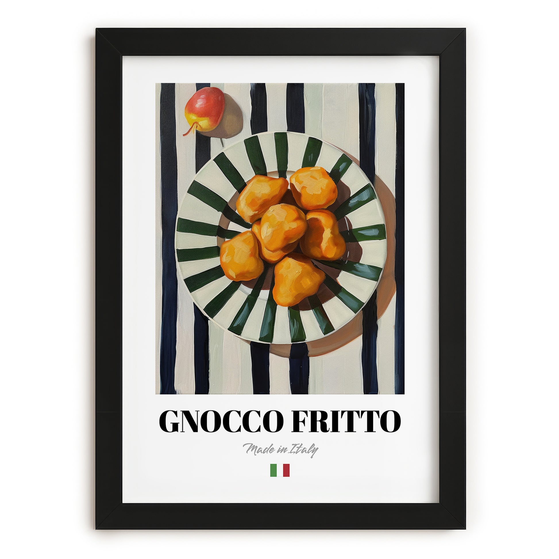 Gnocco fritto – Italian Snack Dish, Tavern Illustration, in sleek black frame
