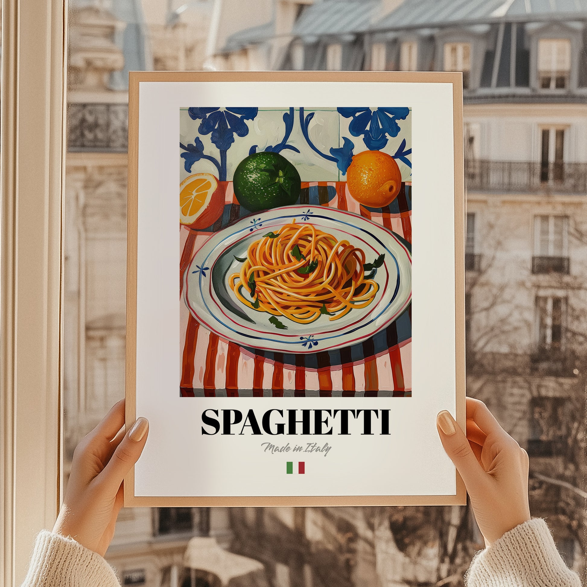 Spaghetti – Italian Pasta, Osteria Wall Decor, styled in a charming Paris street view
