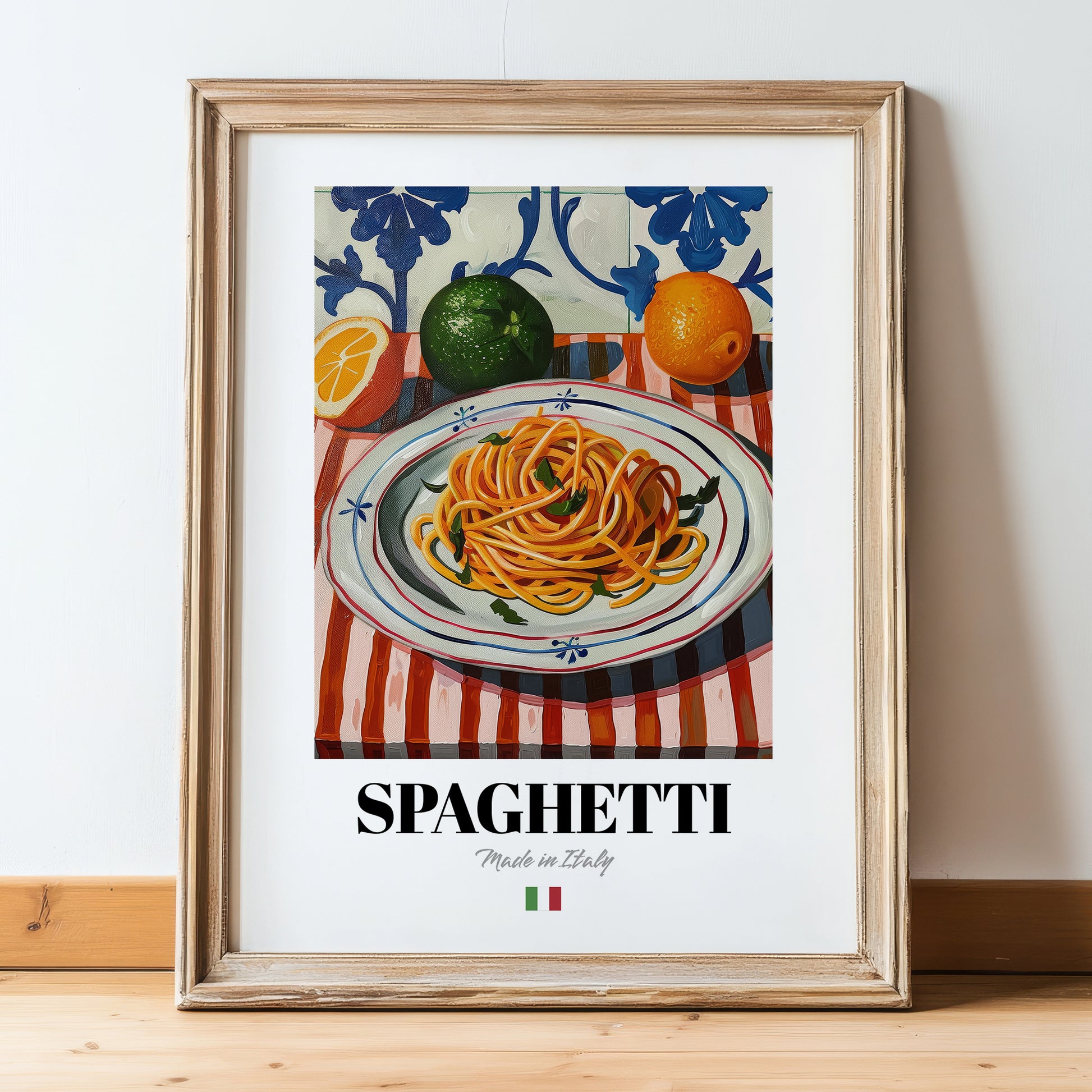 Spaghetti – Italian Pasta, Osteria Wall Decor, in wooden frame leaning on the floor