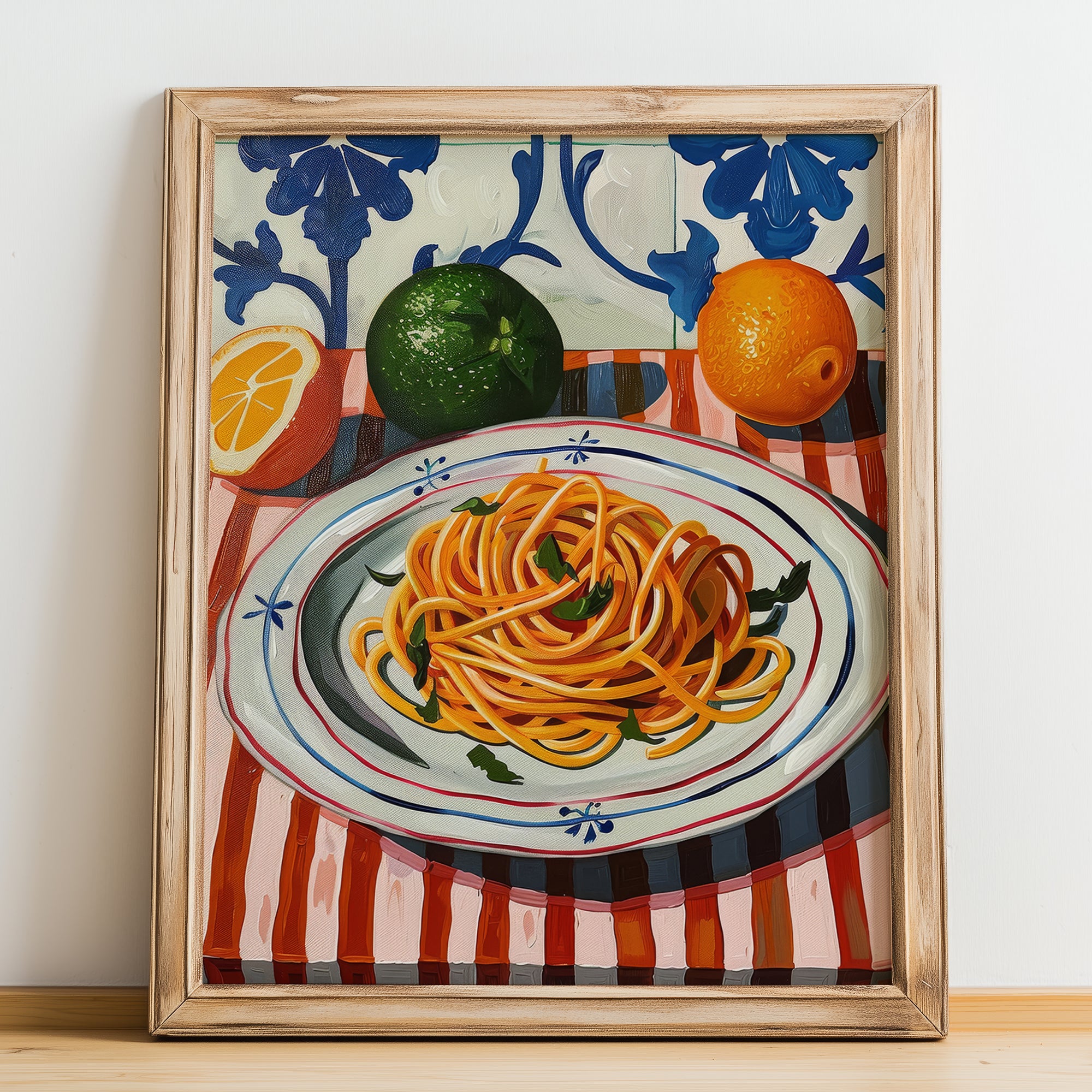 Spaghetti – Italian Pasta, Osteria Wall Decor, no-text version framed in wood