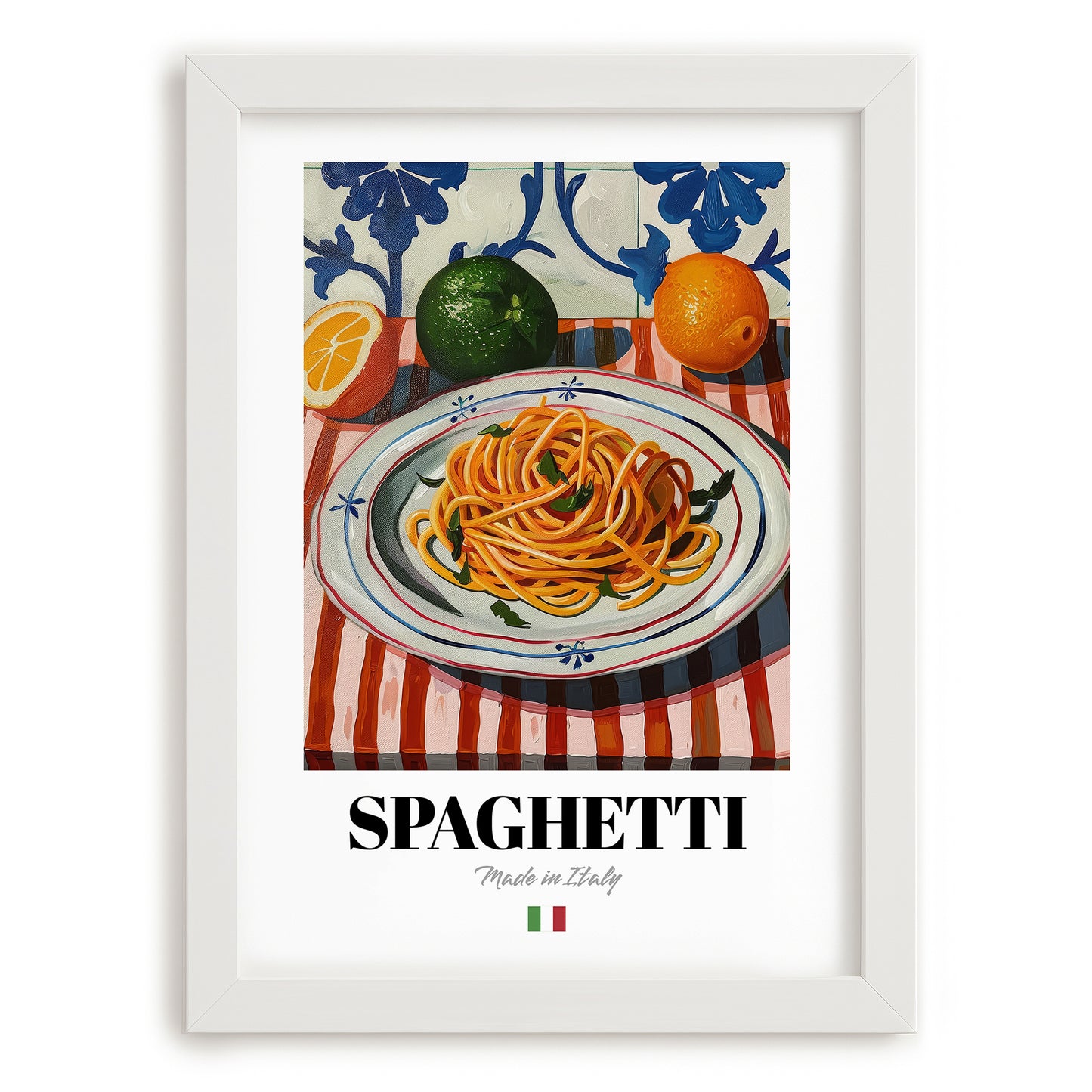 Spaghetti – Italian Pasta, Osteria Wall Decor, placed in minimal white frame