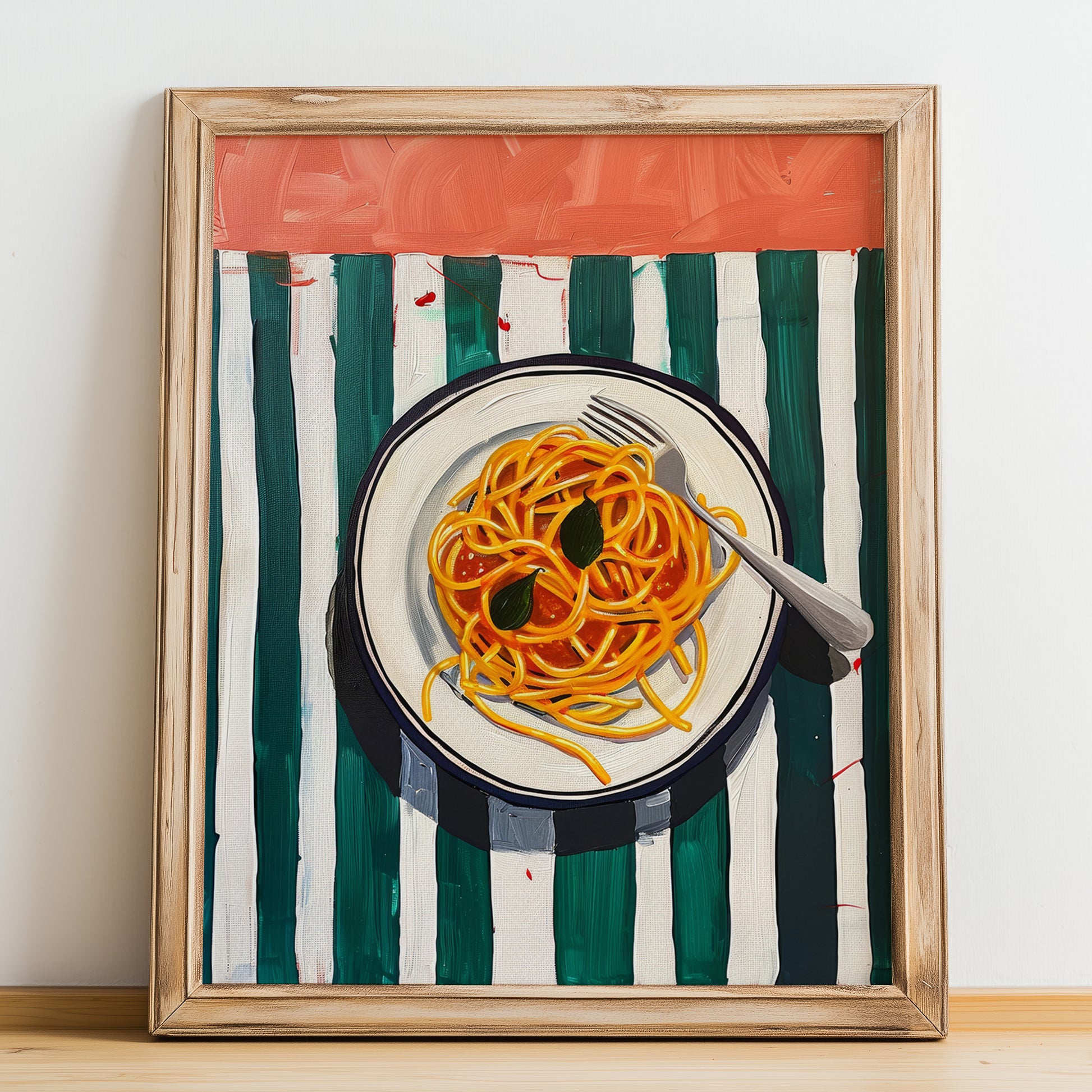 Spaghetti – Italian Pasta, Restaurant Poster, no-text version framed in wood