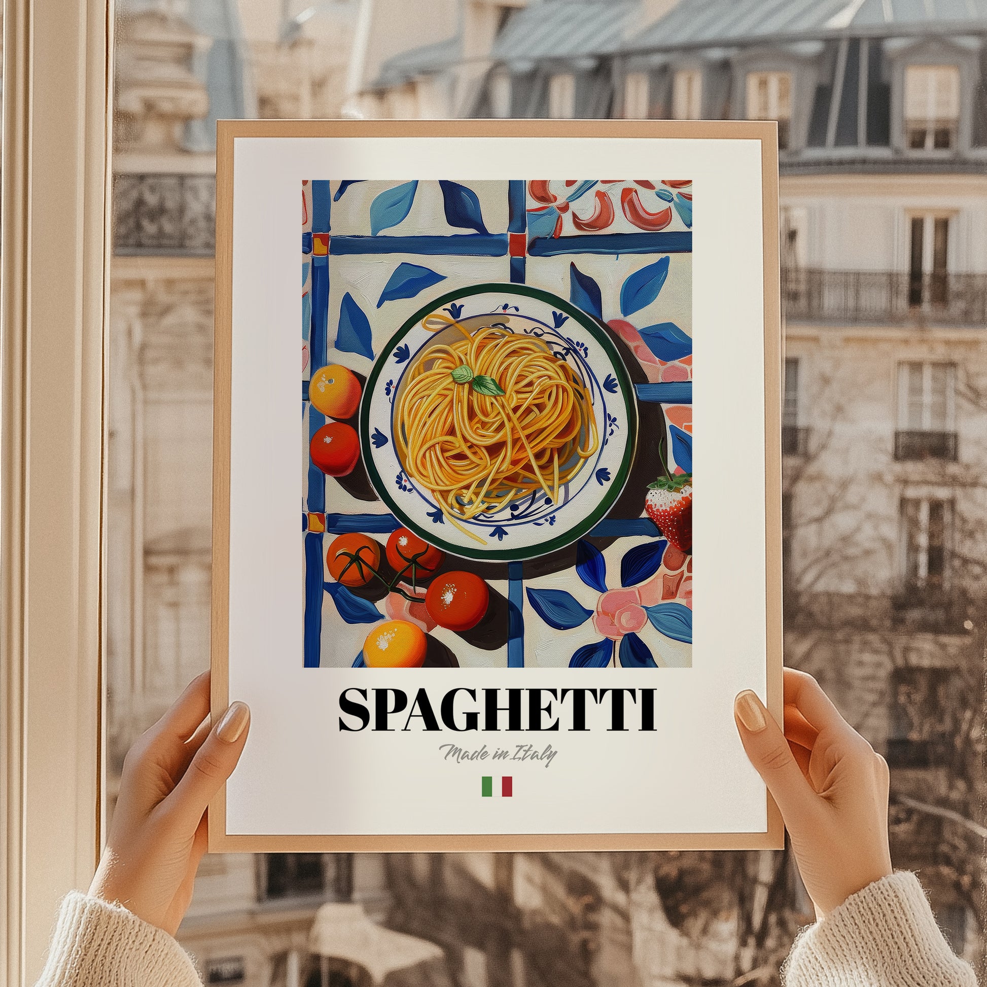 Spaghetti – Italian Pasta, Restaurant Poster, styled in a charming Paris street view
