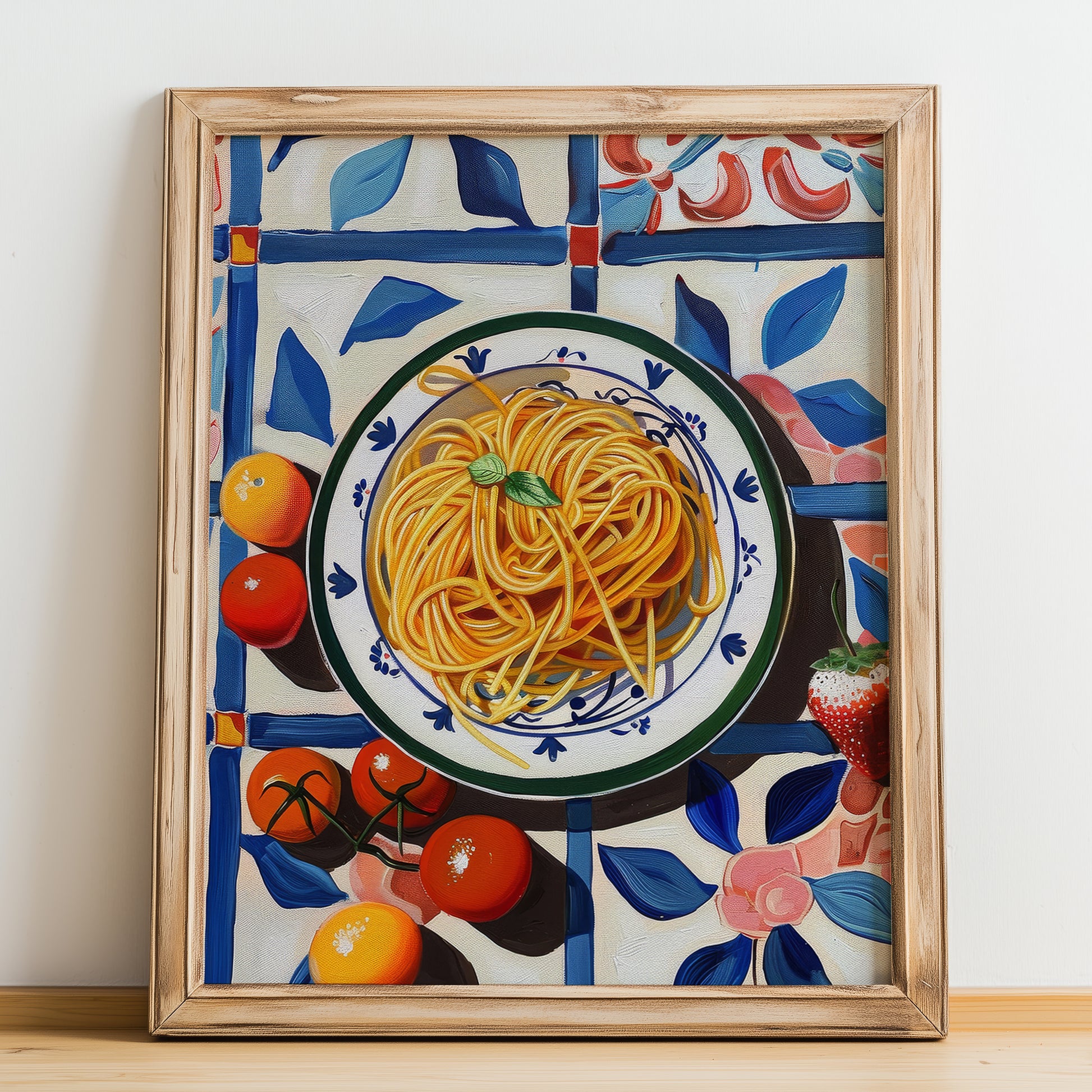 Spaghetti – Italian Pasta, Restaurant Poster, no-text version framed in wood