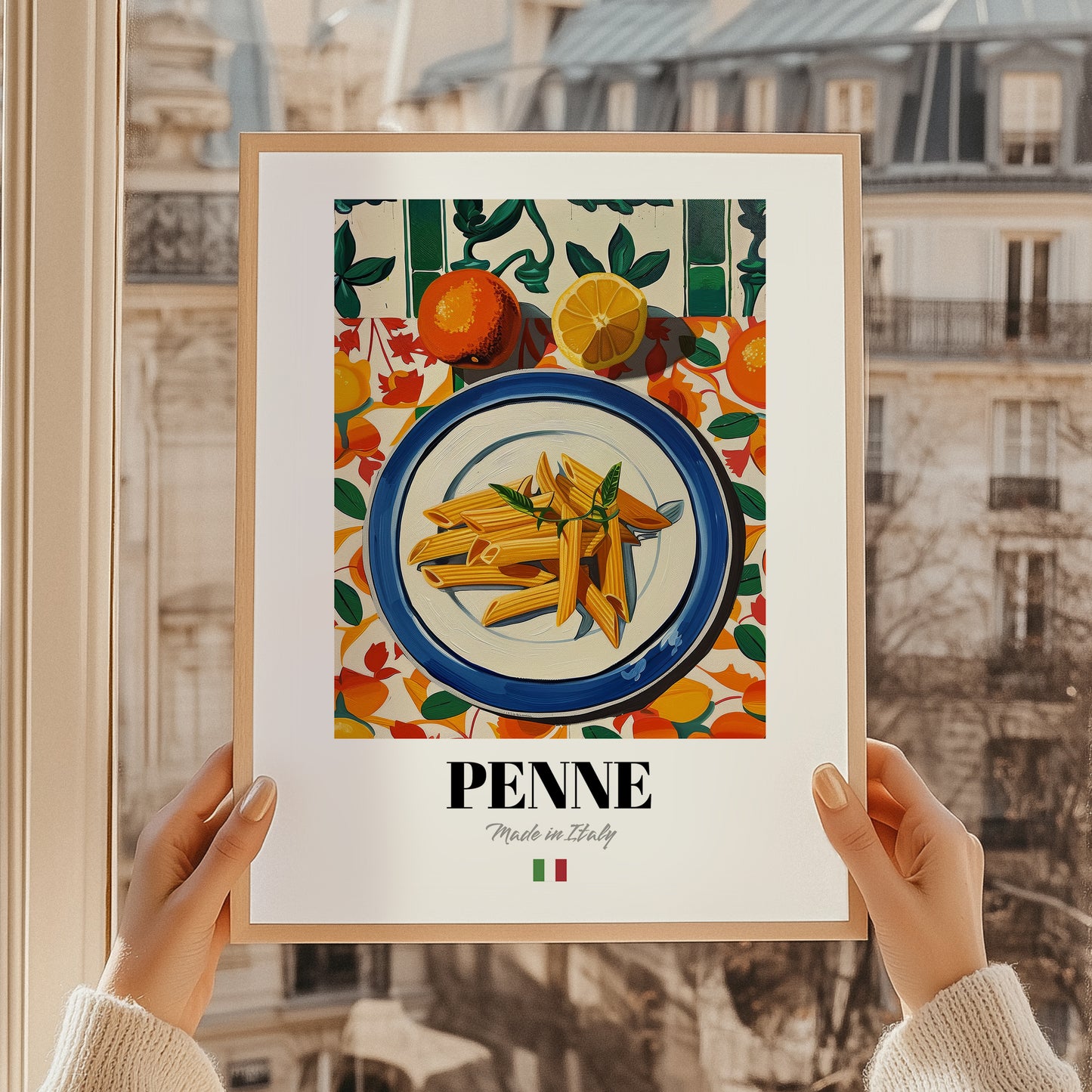 Penne – Italian Pasta, Trattoria Painting, styled in a charming Paris street view