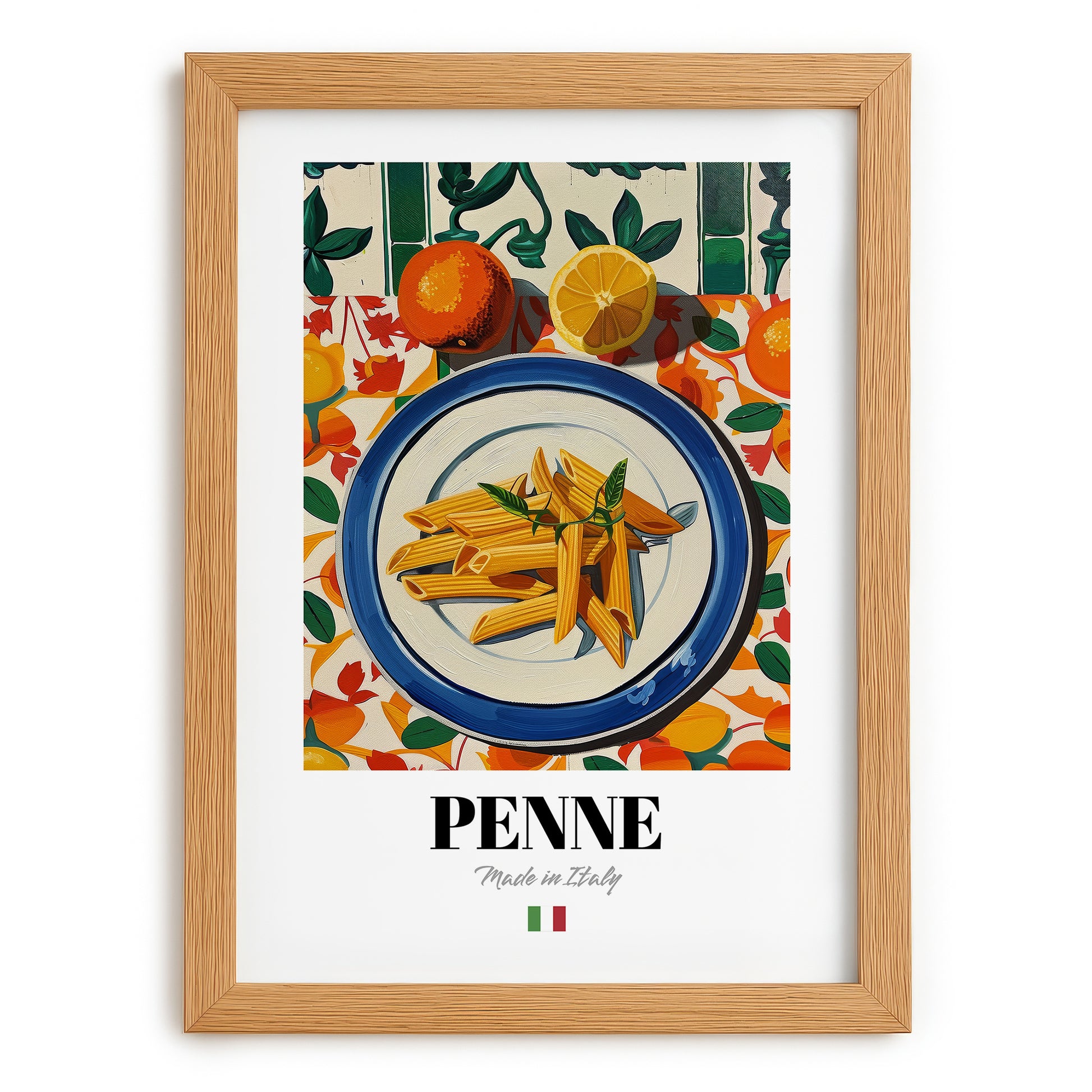 Penne – Italian Pasta, Trattoria Painting, set in oak frame
