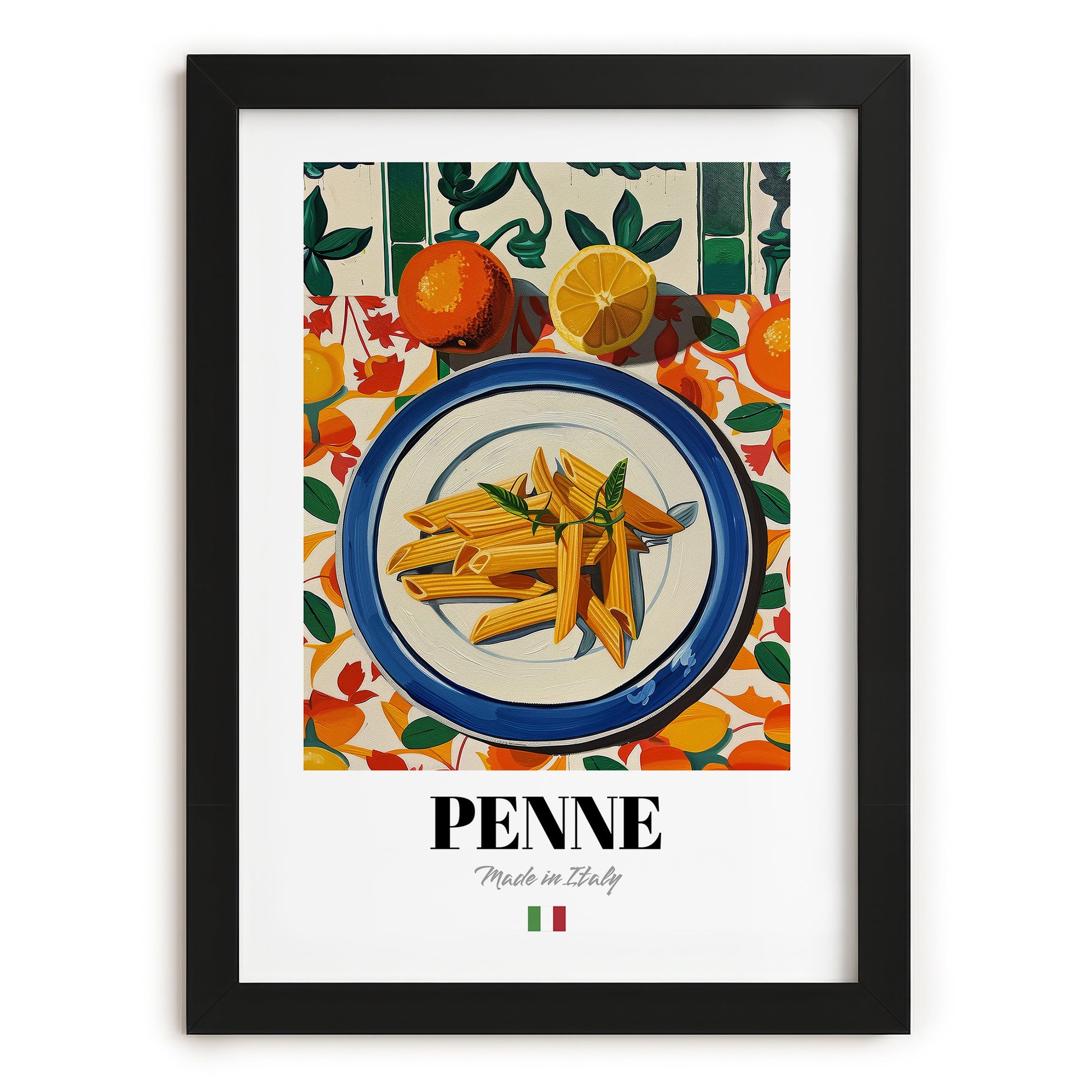 Penne – Italian Pasta, Trattoria Painting, in sleek black frame