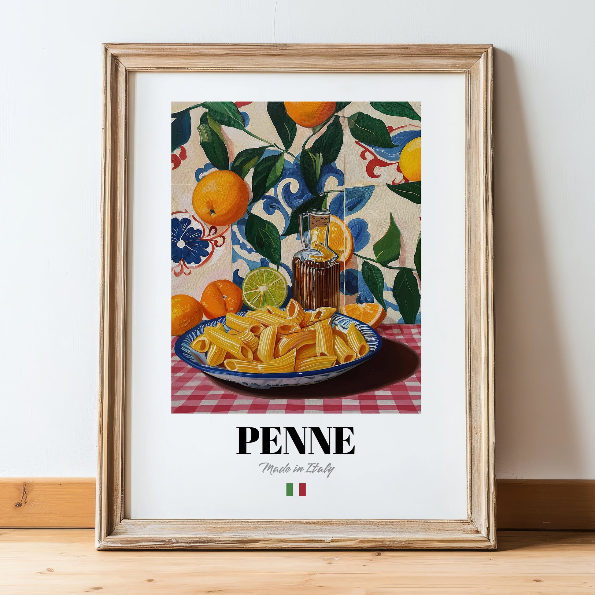 Penne – Italian Pasta, Ristorante Art, in wooden frame leaning on the floor