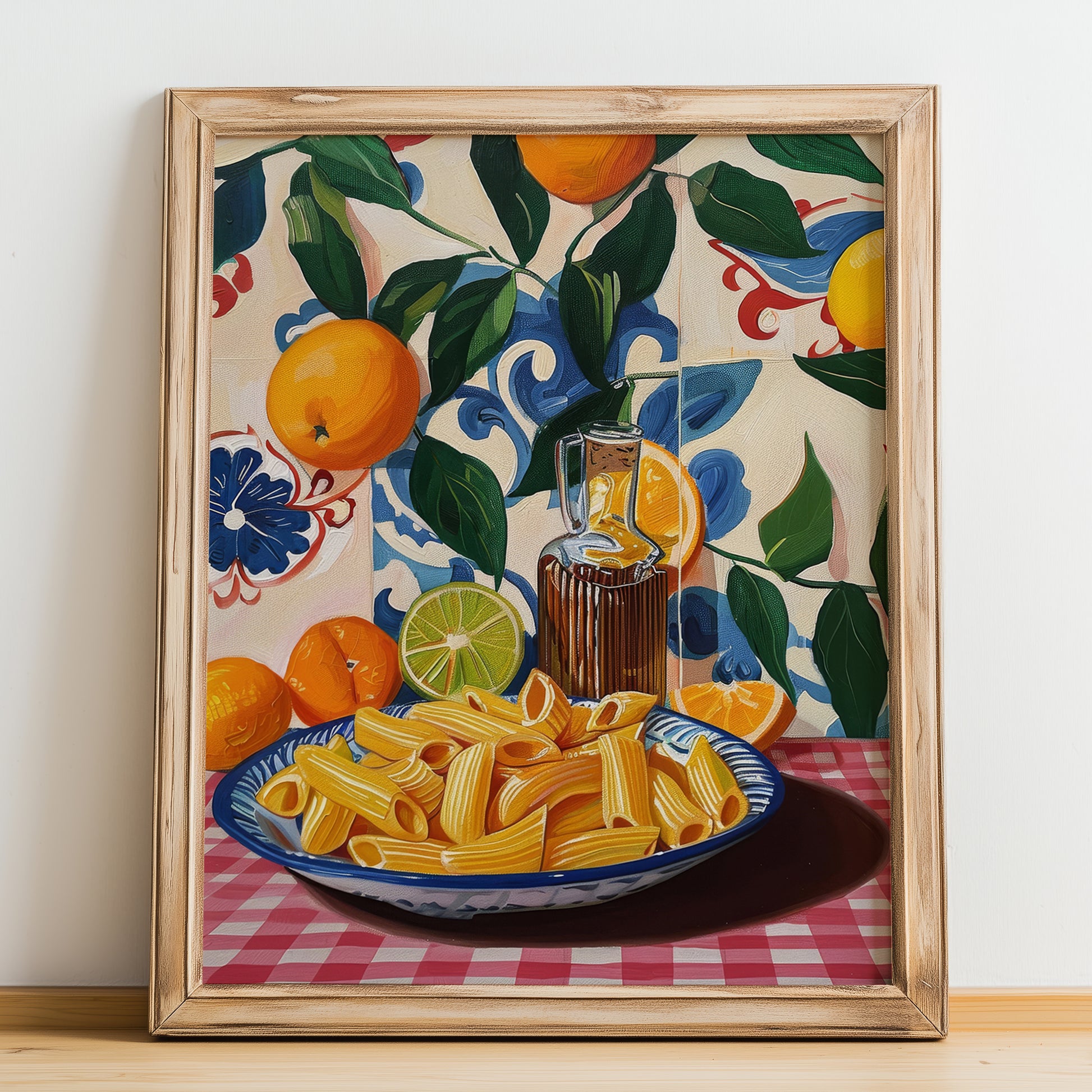Penne – Italian Pasta, Ristorante Art, no-text version framed in wood