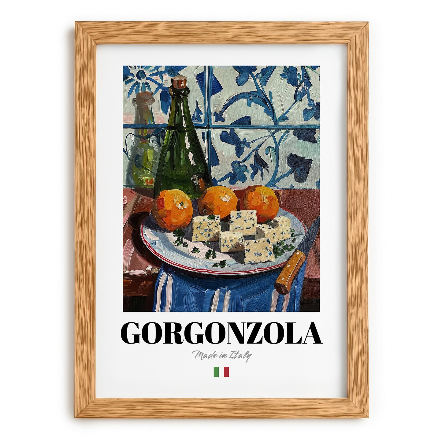 Gorgonzola – Italian Cheese Dish, Bistro Print, set in oak frame