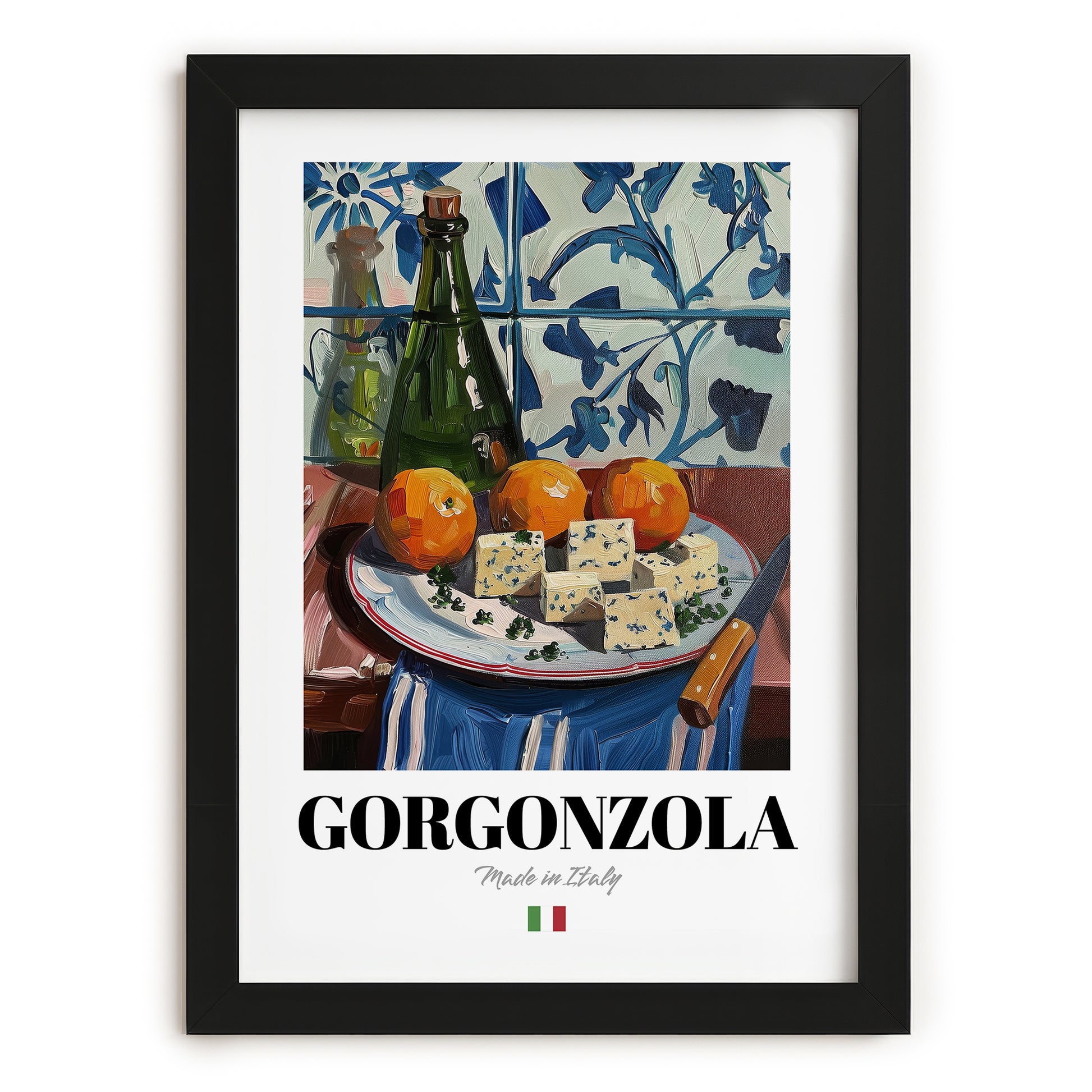 Gorgonzola – Italian Cheese Dish, Bistro Print, in sleek black frame