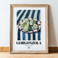 Gorgonzola – Italian Cheese Dish, Café Poster, in wooden frame leaning on the floor