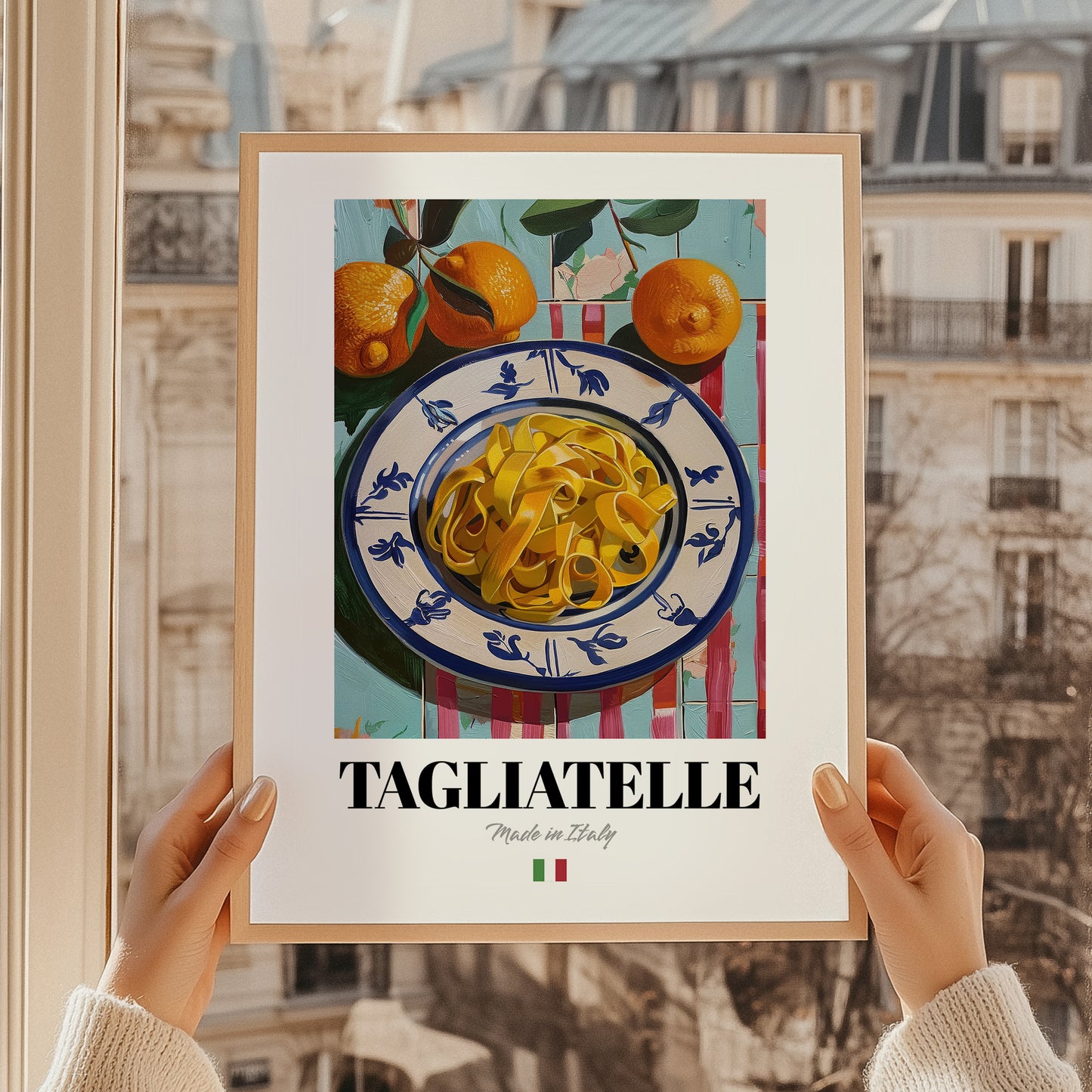 Tagliatelle – Italian Pasta, Trattoria Poster, styled in a charming Paris street view