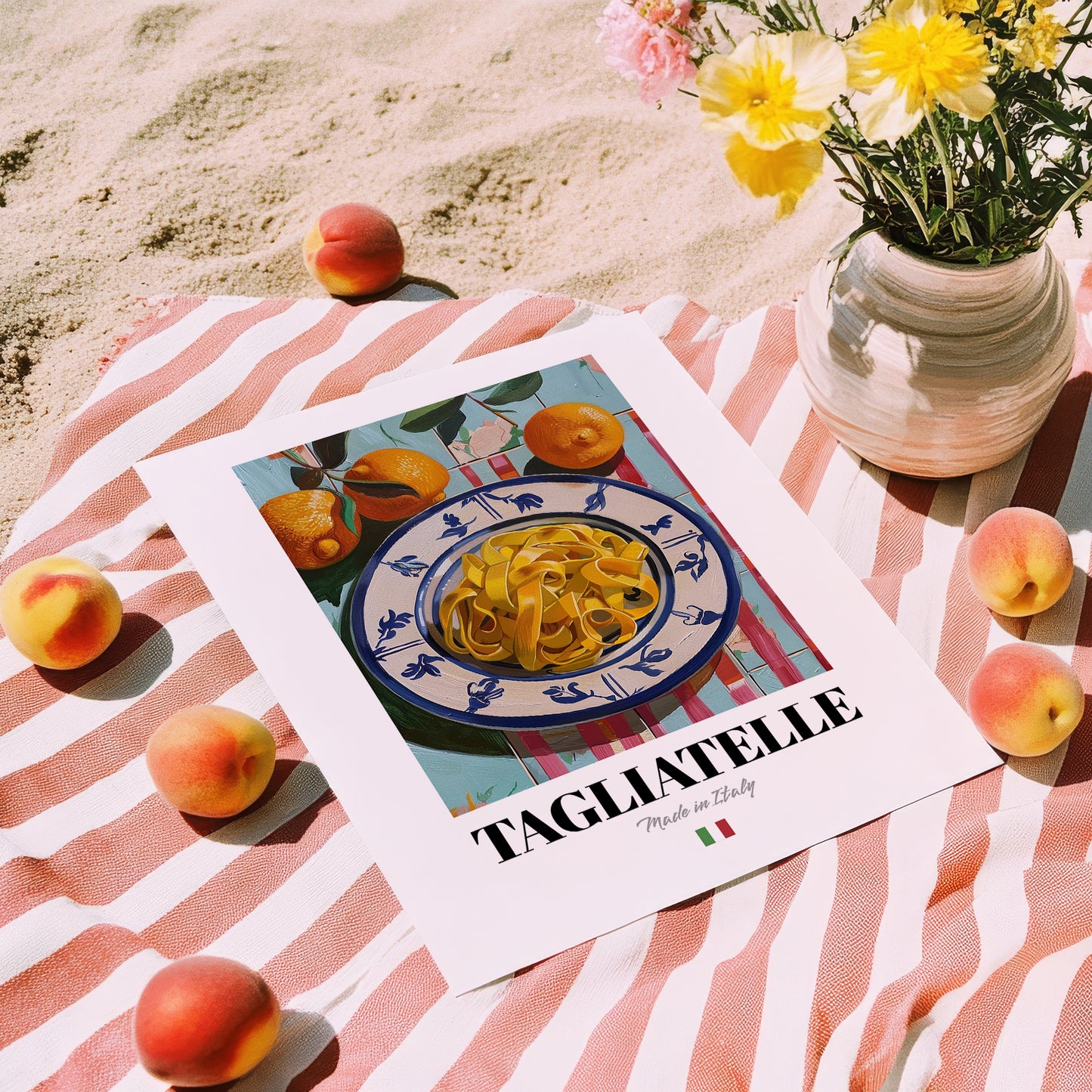 Tagliatelle – Italian Pasta, Trattoria Poster, unframed on coastal sand