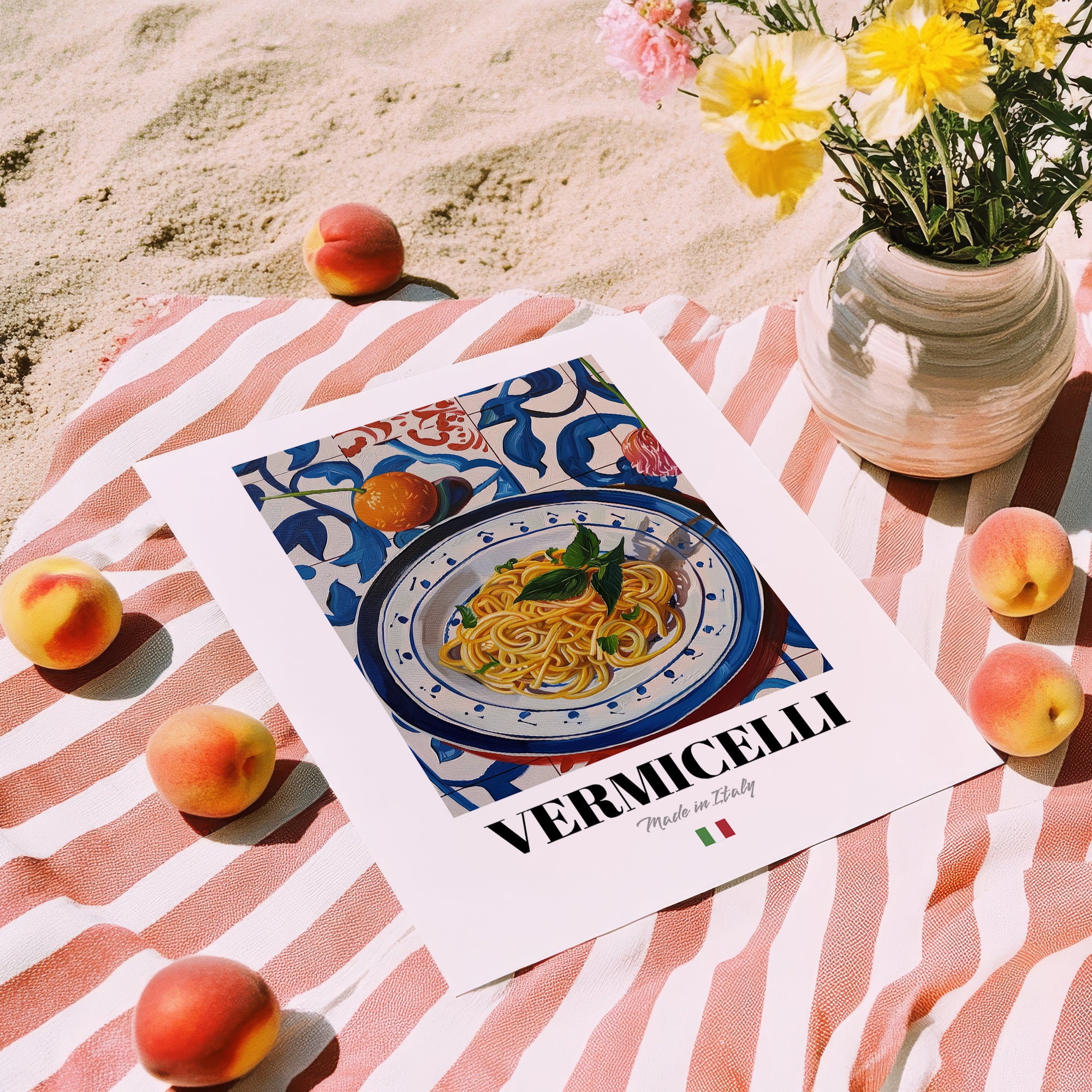 Vermicelli – Italian Pasta, Restaurant Poster, unframed on coastal sand