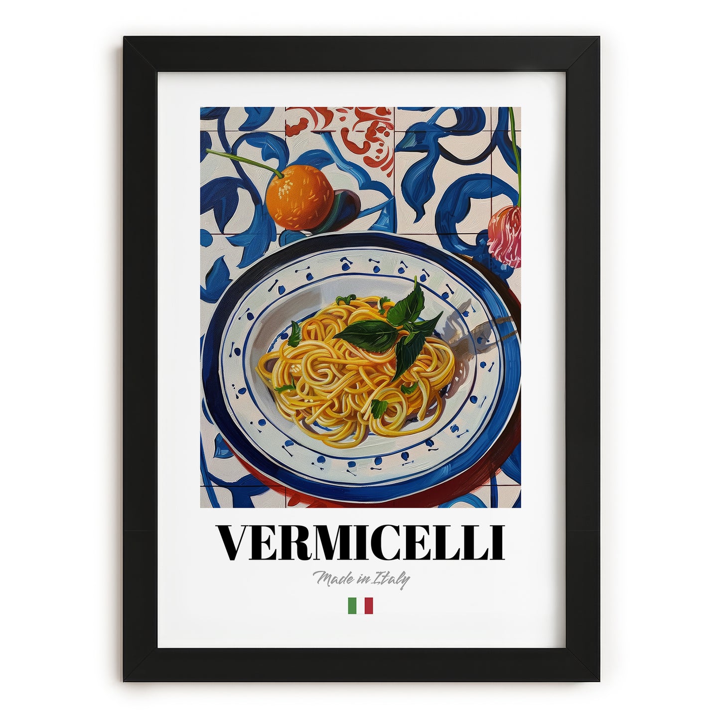 Vermicelli – Italian Pasta, Restaurant Poster, in sleek black frame