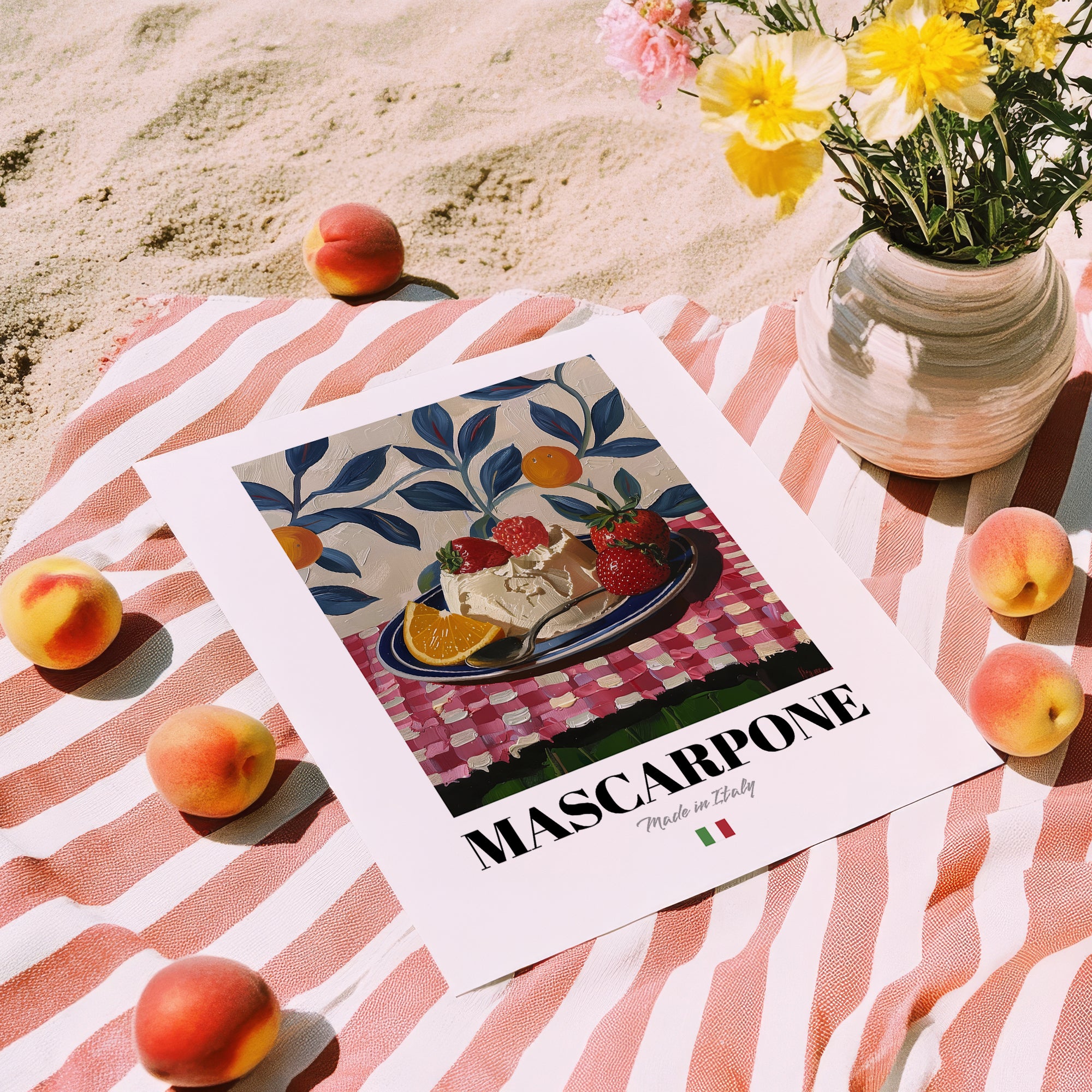 Mascarpone – Italian Cheese Dish, Café Poster, unframed on coastal sand