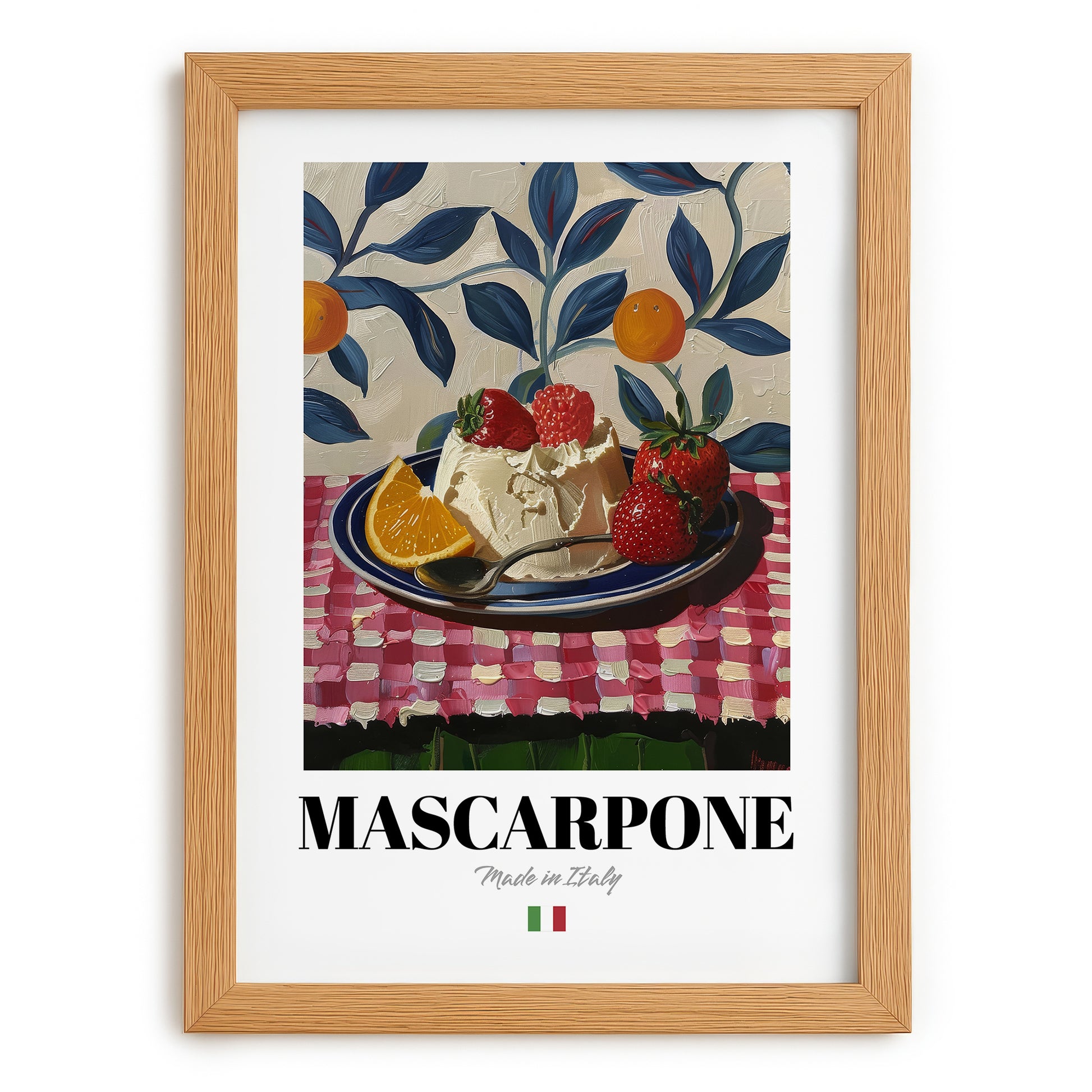 Mascarpone – Italian Cheese Dish, Café Poster, set in oak frame