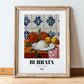 Burrata – Italian Cheese Dish, Tavern Poster, in wooden frame leaning on the floor
