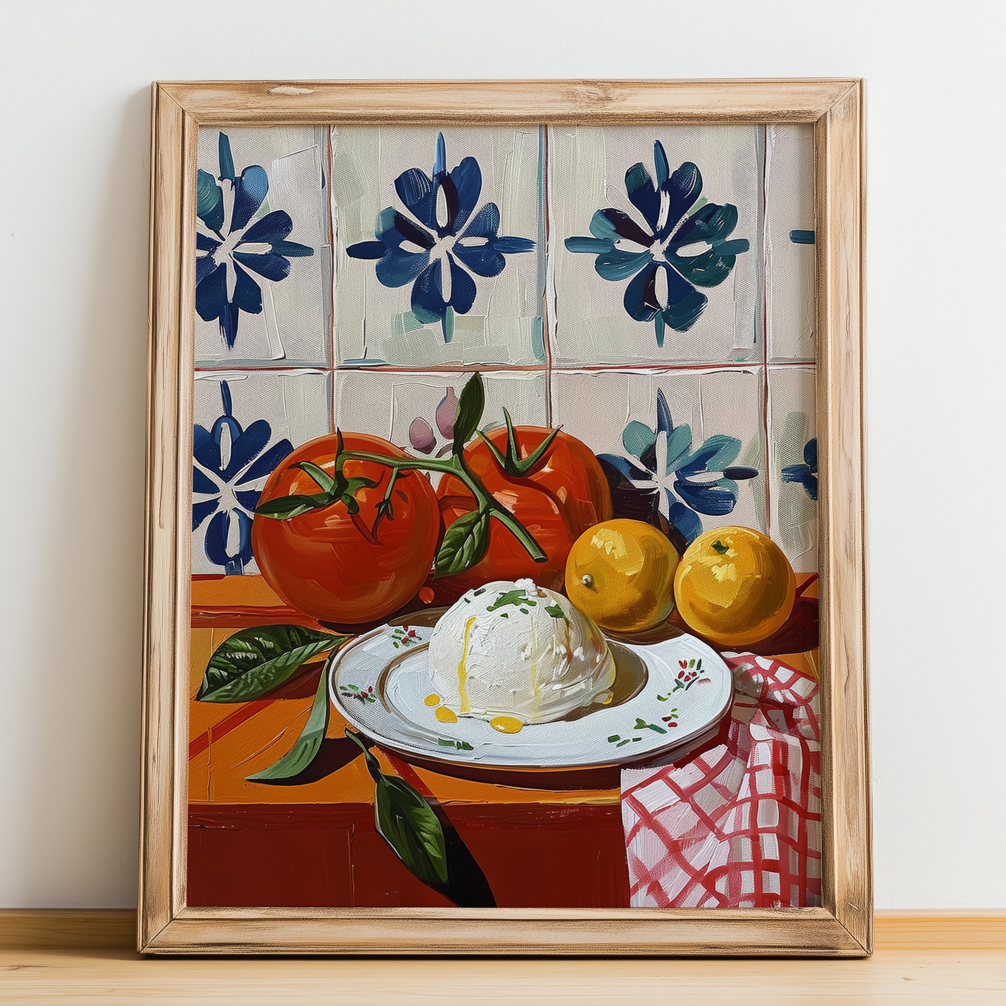 Burrata – Italian Cheese Dish, Tavern Poster, no-text version framed in wood