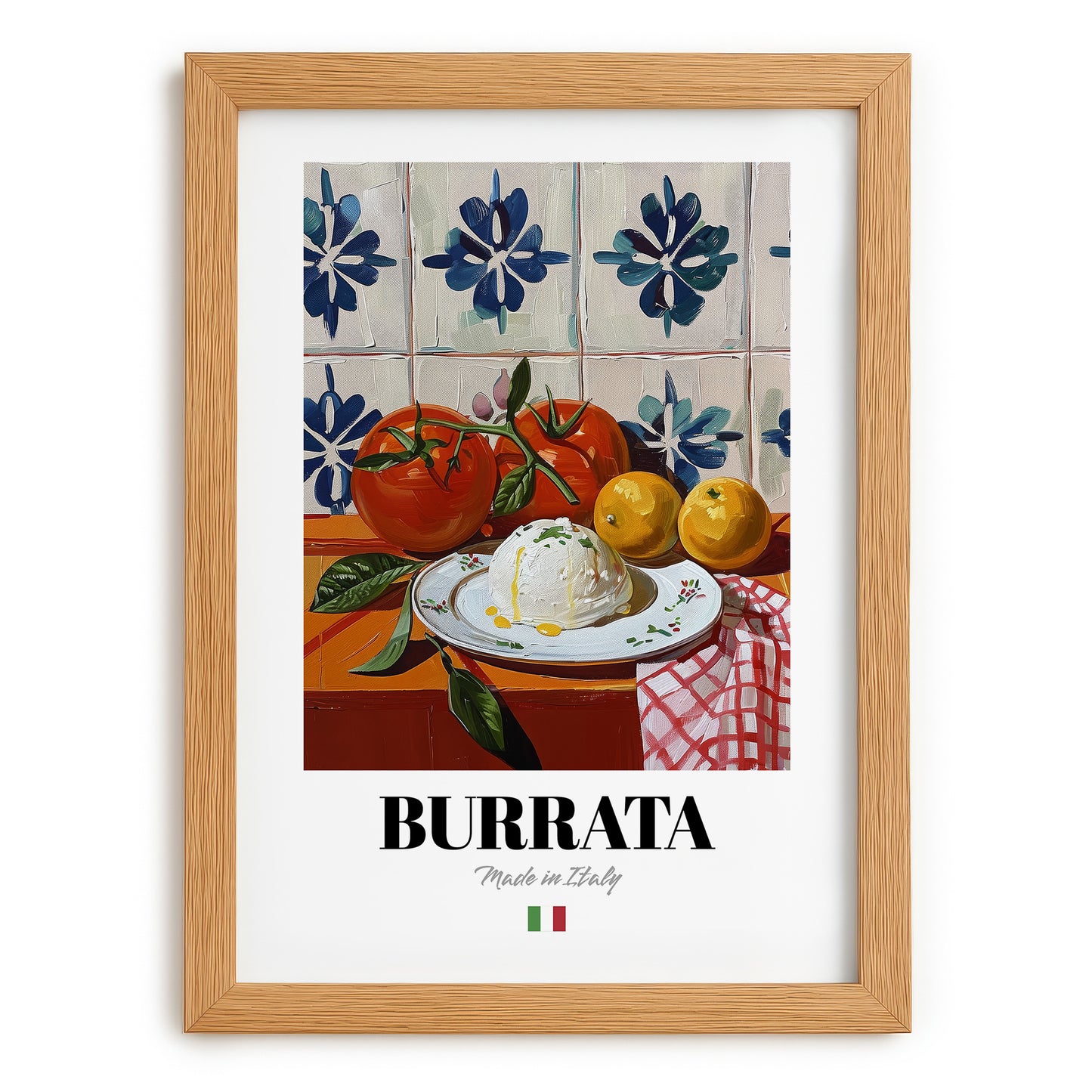 Burrata – Italian Cheese Dish, Tavern Poster, set in oak frame