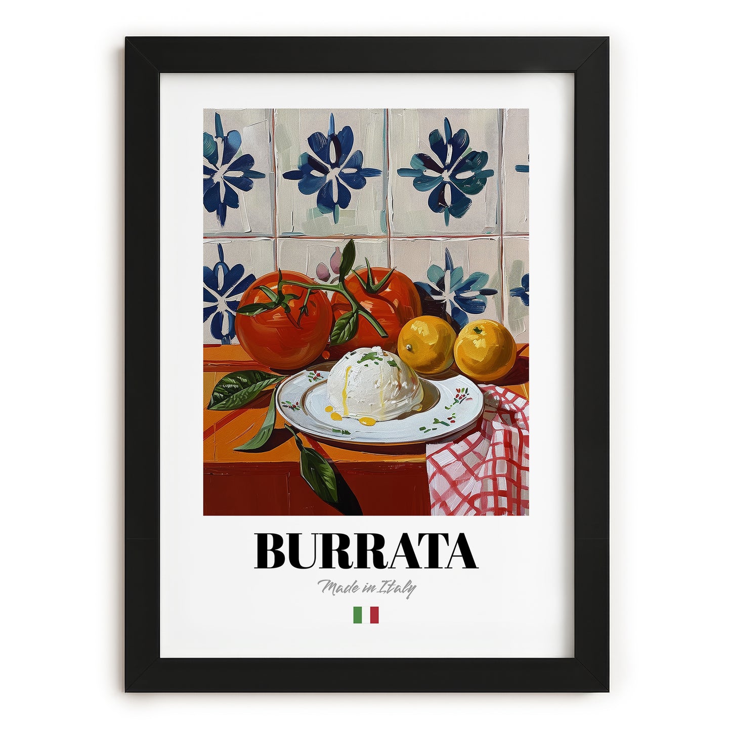 Burrata – Italian Cheese Dish, Tavern Poster, in sleek black frame