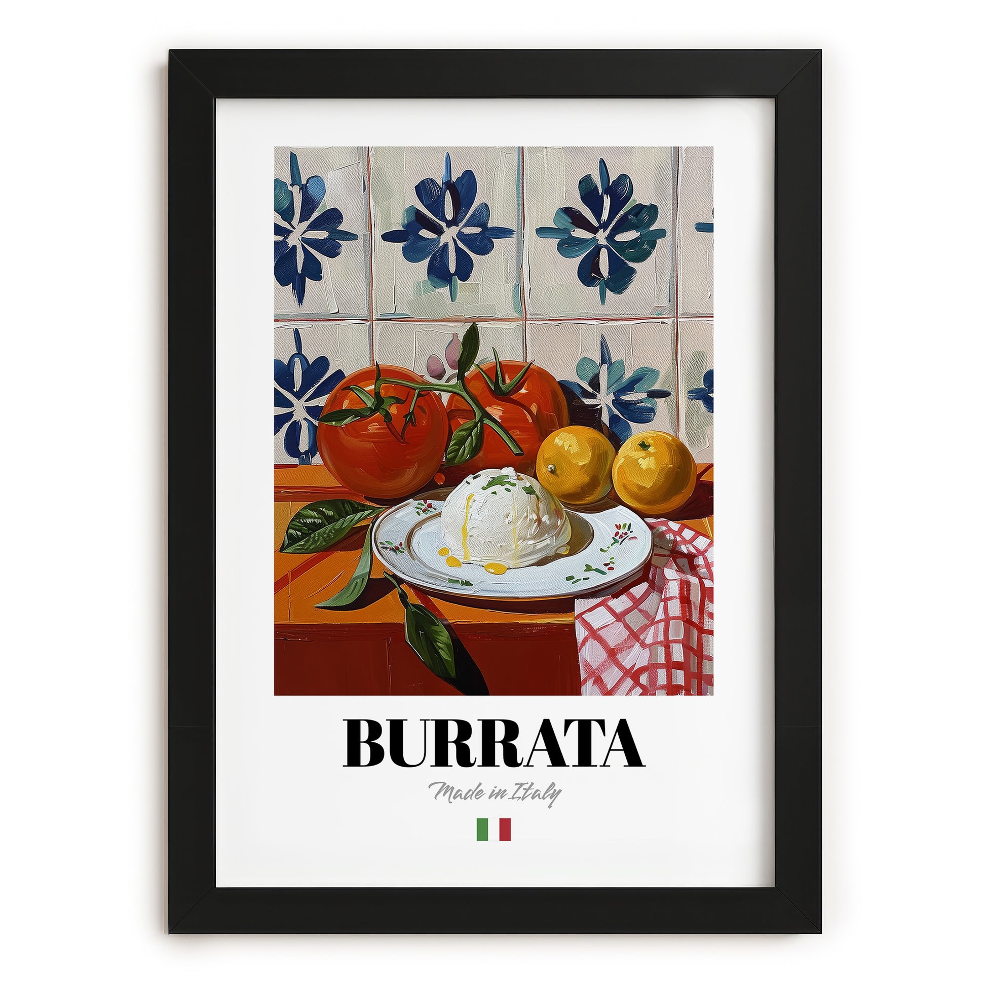 Burrata – Italian Cheese Dish, Tavern Poster, in sleek black frame