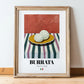 Burrata – Italian Cheese Dish, Fine Dining Restaurant Poster, in wooden frame leaning on the floor
