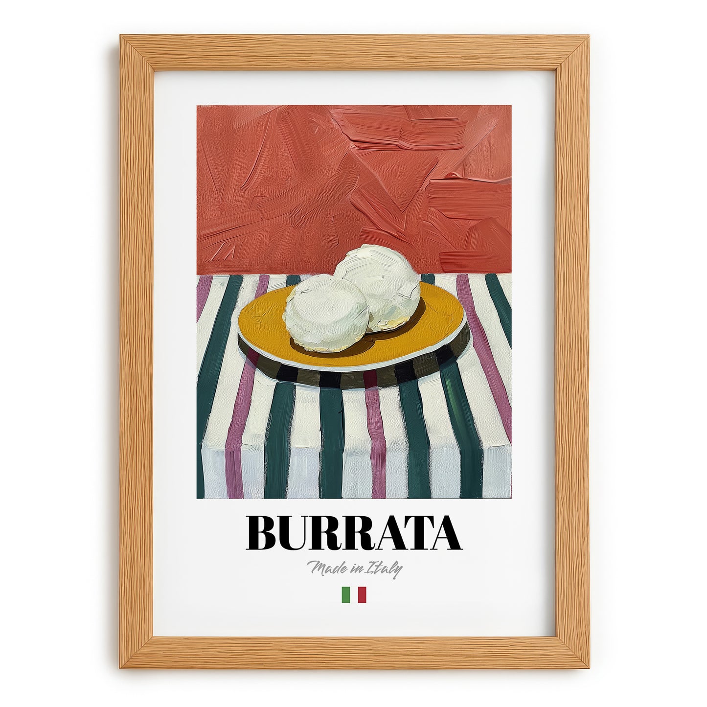 Burrata – Italian Cheese Dish, Fine Dining Restaurant Poster, set in oak frame
