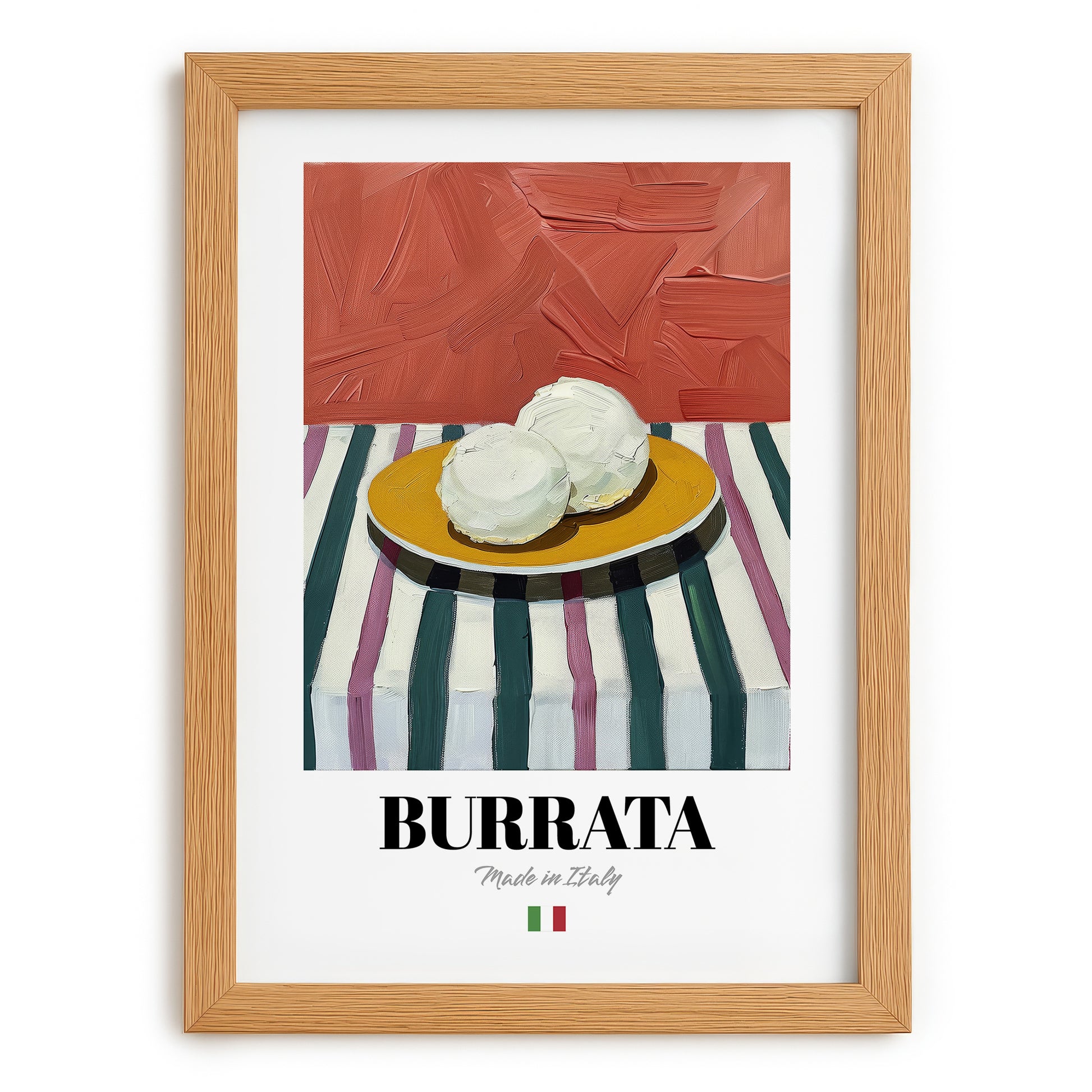 Burrata – Italian Cheese Dish, Fine Dining Restaurant Poster, set in oak frame