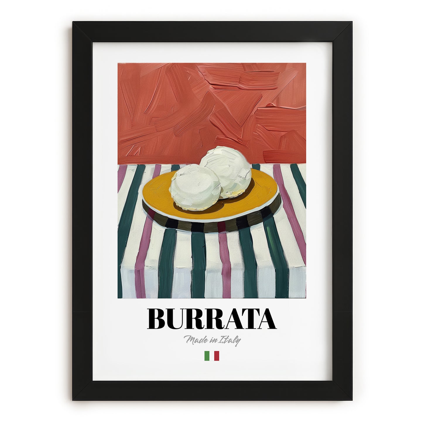 Burrata – Italian Cheese Dish, Fine Dining Restaurant Poster, in sleek black frame