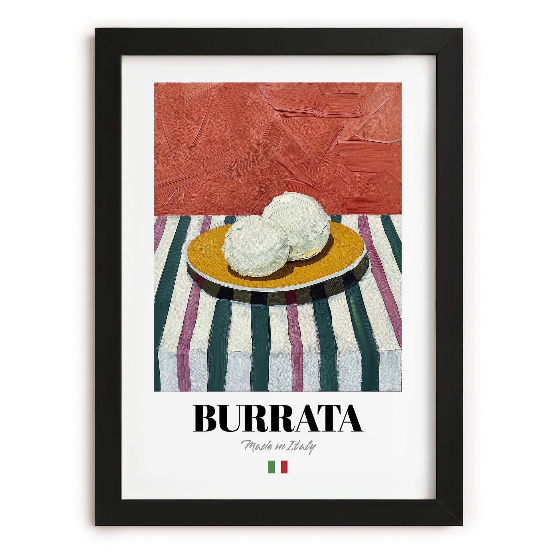 Burrata – Italian Cheese Dish, Fine Dining Restaurant Poster, in sleek black frame