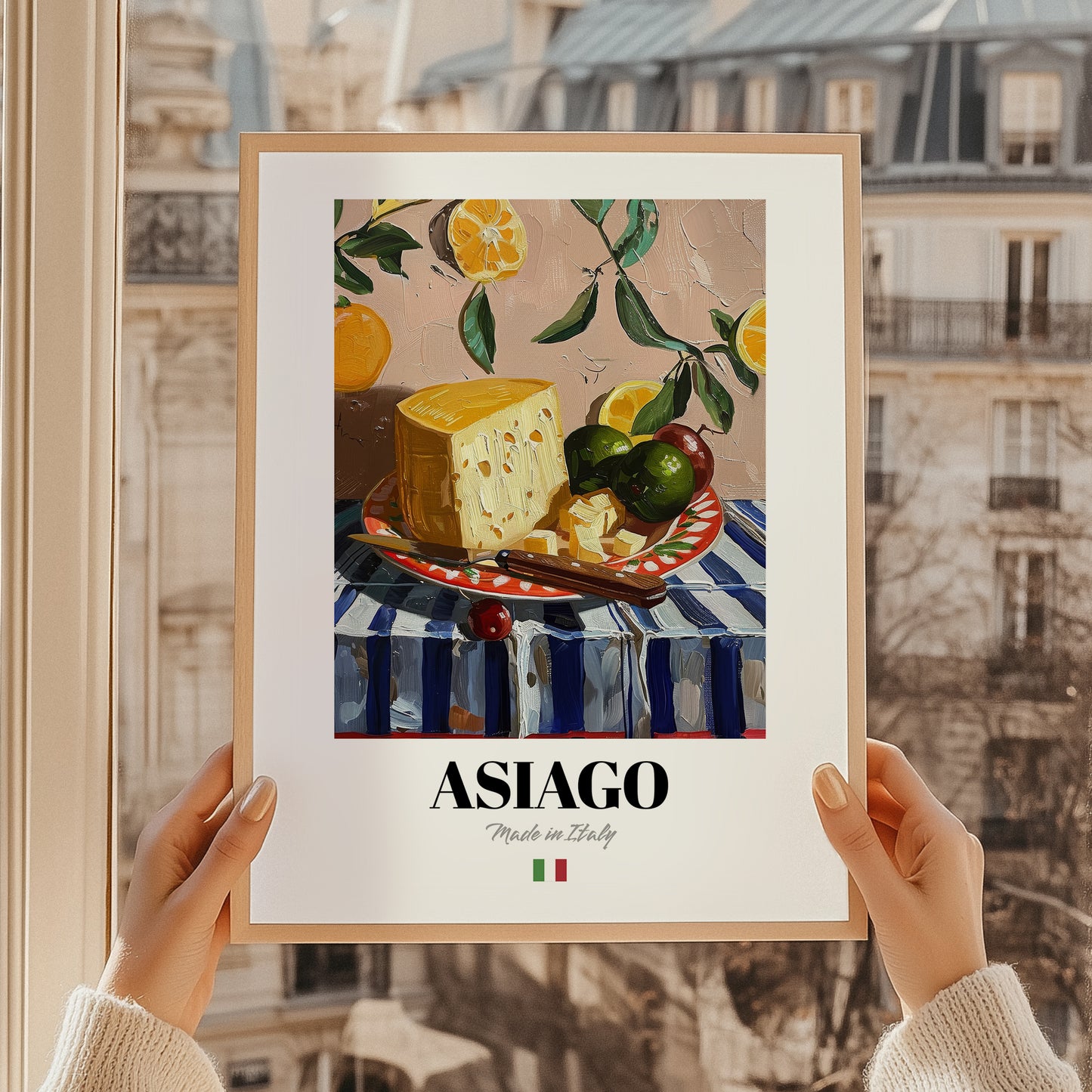 Asiago – Italian Cheese Dish, Café Wall Art, styled in a charming Paris street view