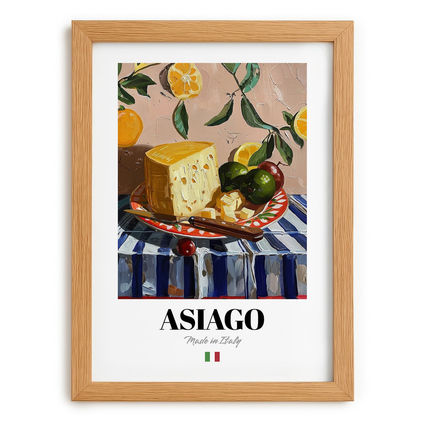 Asiago – Italian Cheese Dish, Café Wall Art, set in oak frame