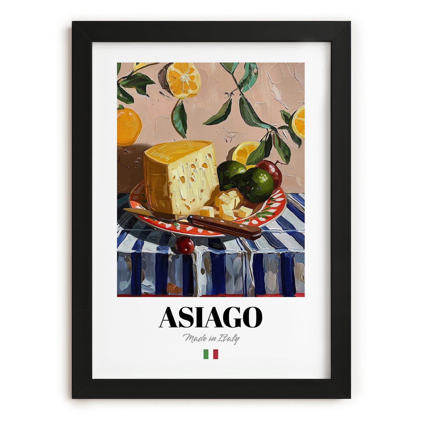 Asiago – Italian Cheese Dish, Café Wall Art, in sleek black frame