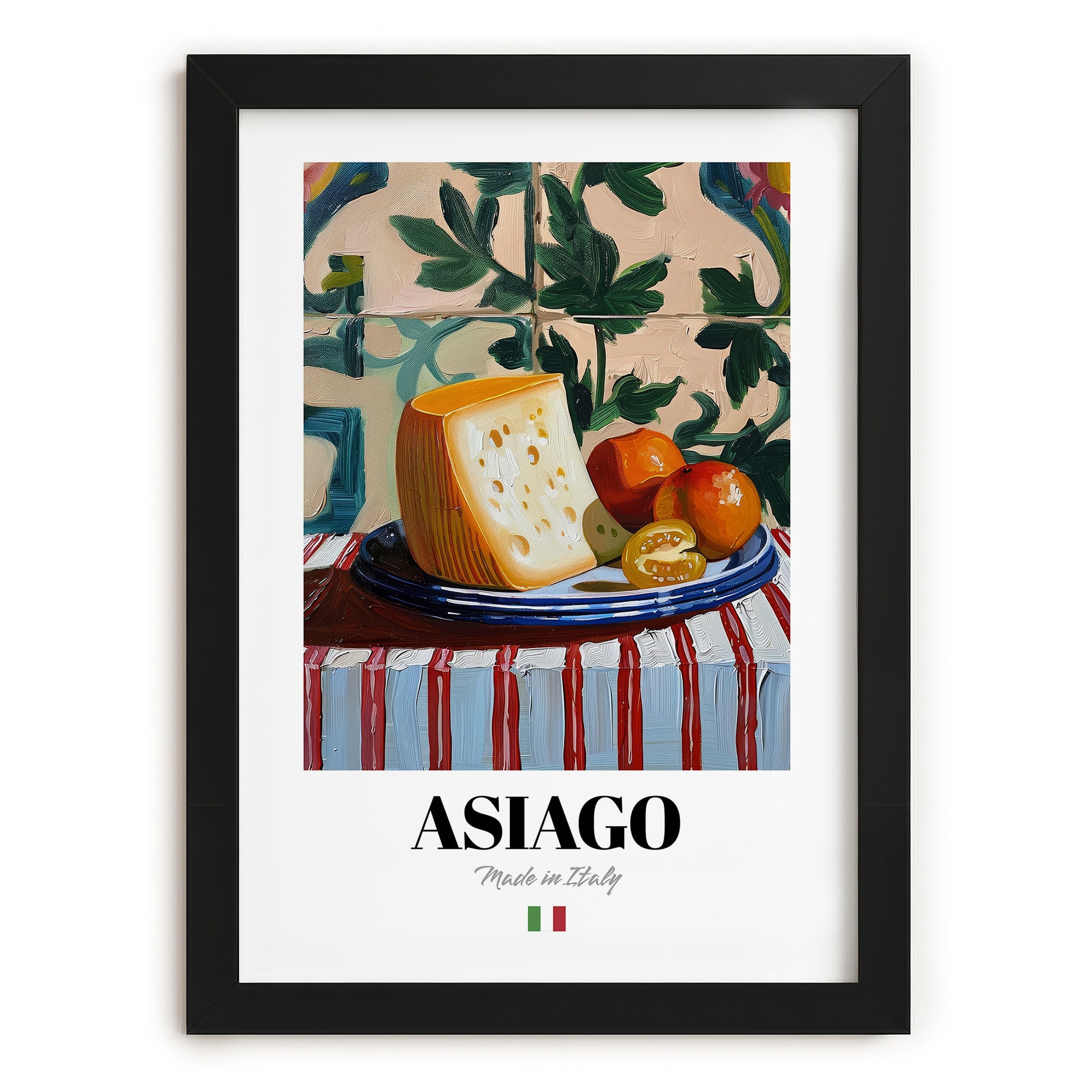 Asiago – Italian Cheese Dish, Restaurant Wall Art, in sleek black frame