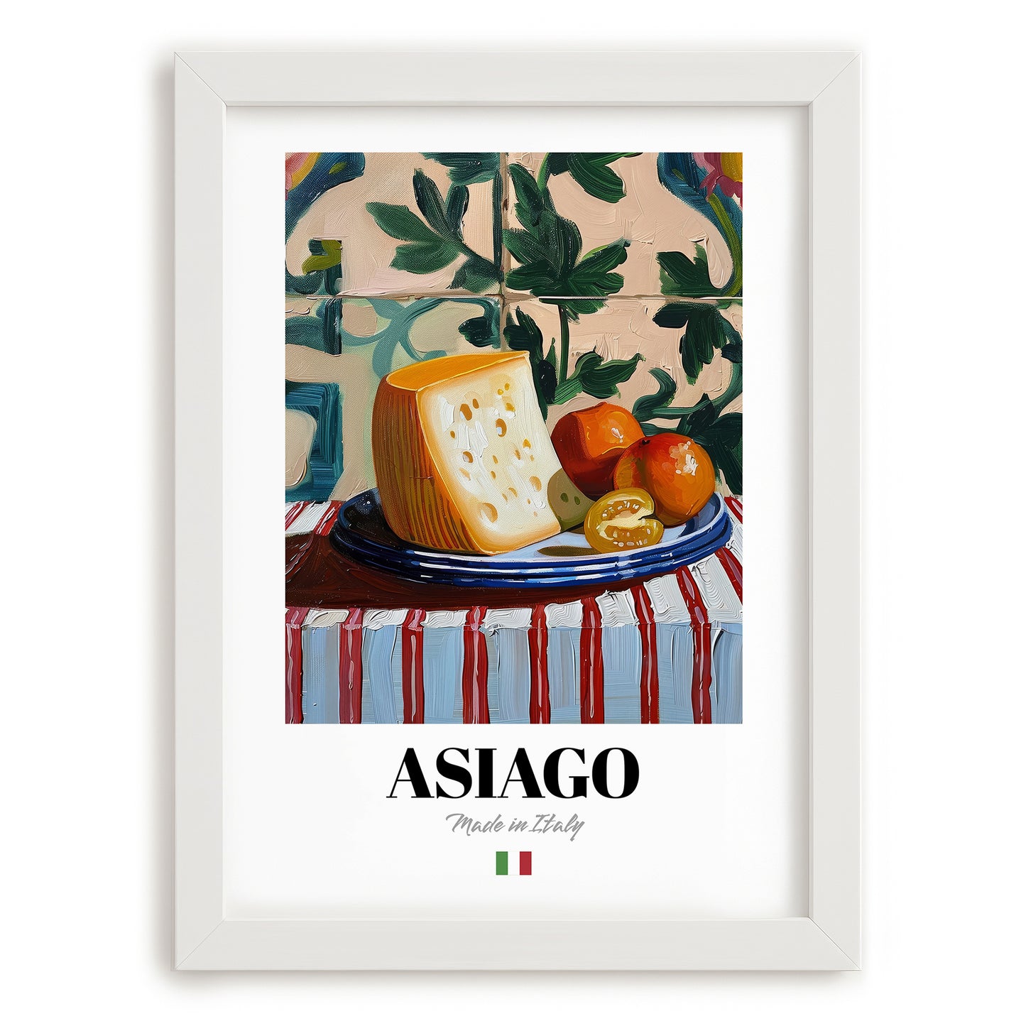Asiago – Italian Cheese Dish, Restaurant Wall Art, placed in minimal white frame