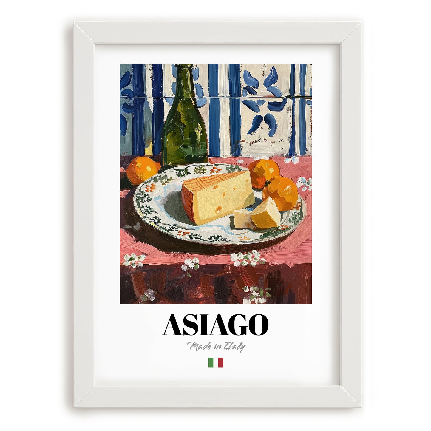 Asiago – Italian Cheese Dish, Tavern Poster, placed in minimal white frame