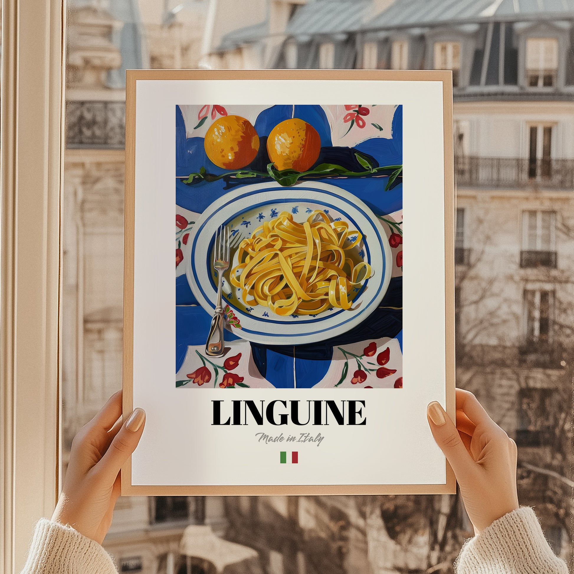 Linguine – Italian Pasta, Osteria Print, styled in a charming Paris street view