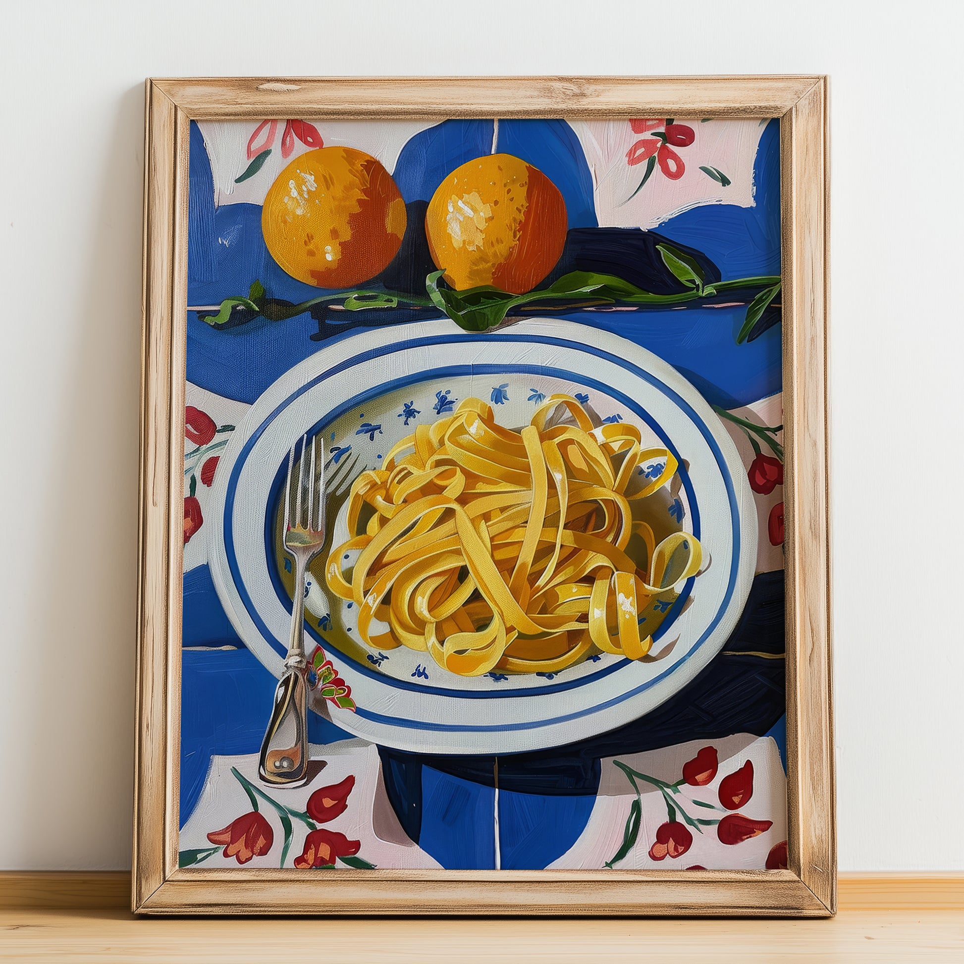 Linguine – Italian Pasta, Osteria Print, no-text version framed in wood