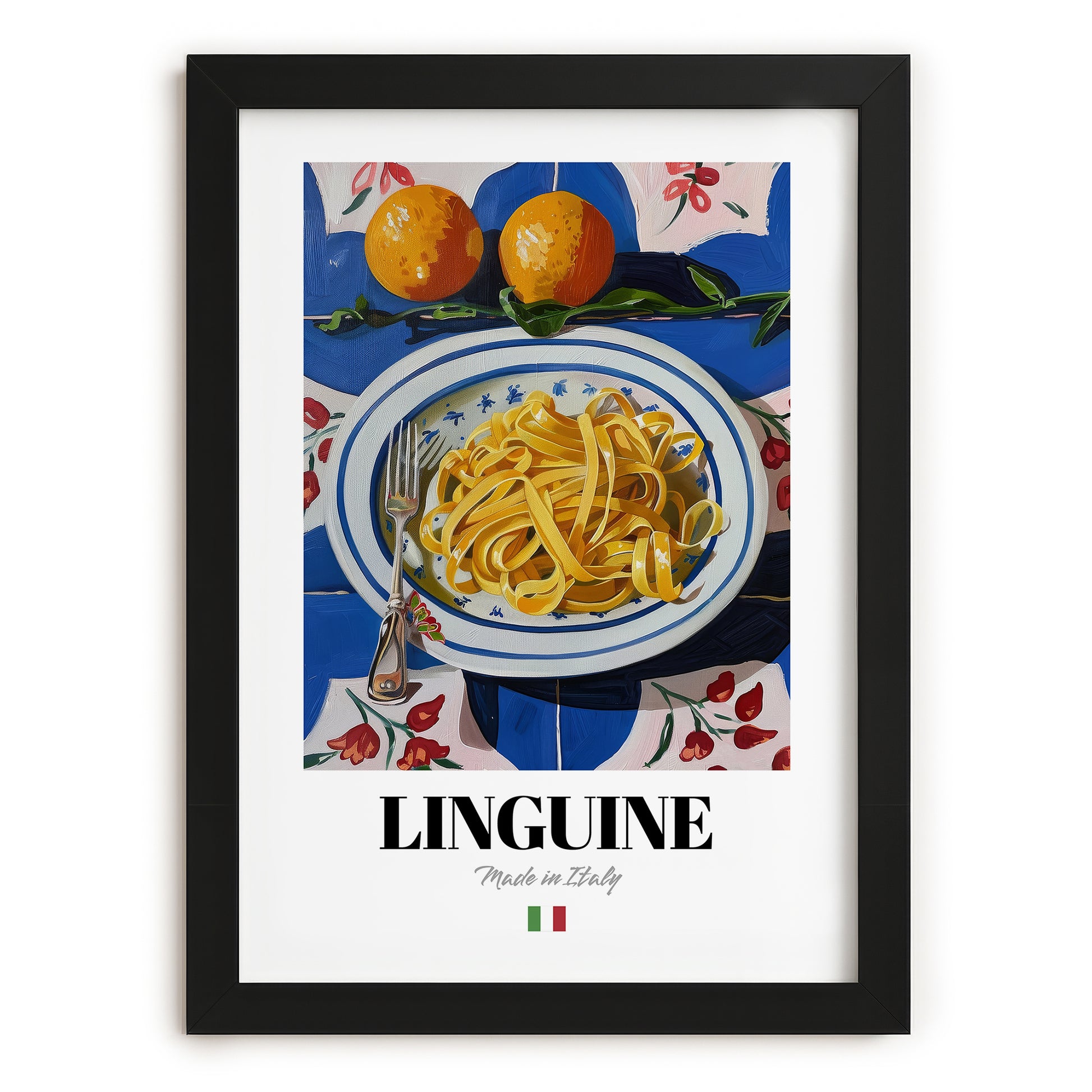 Linguine – Italian Pasta, Osteria Print, in sleek black frame