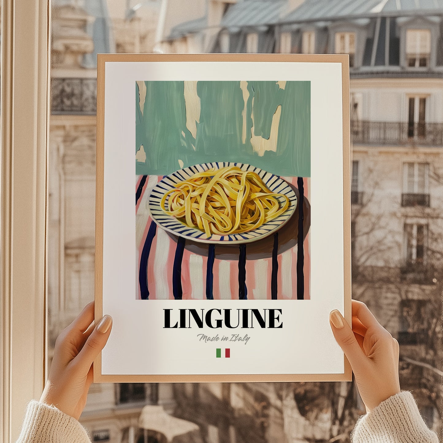 Linguine – Italian Pasta, Restaurant Wall Decor, styled in a charming Paris street view