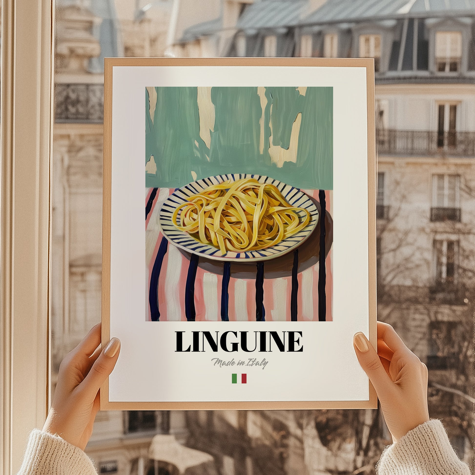 Linguine – Italian Pasta, Restaurant Wall Decor, styled in a charming Paris street view