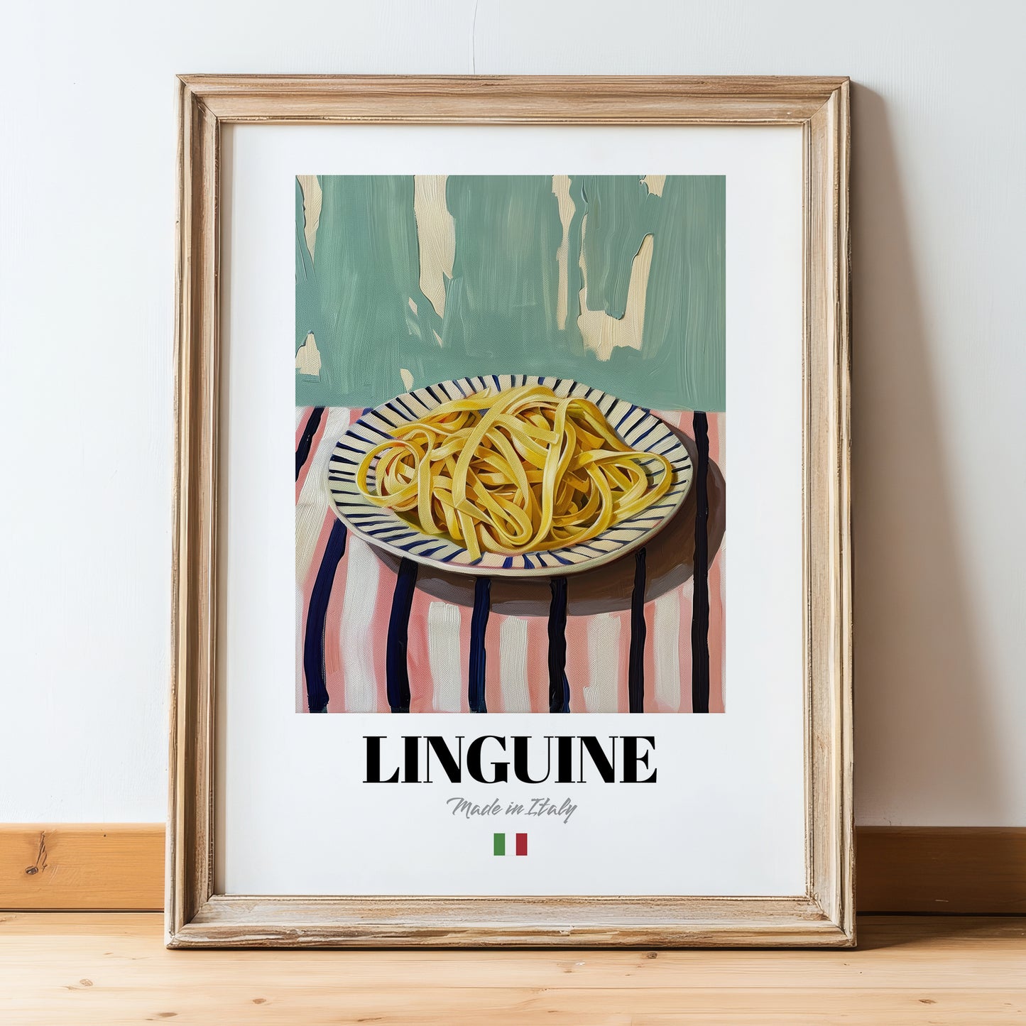 Linguine – Italian Pasta, Restaurant Wall Decor, in wooden frame leaning on the floor