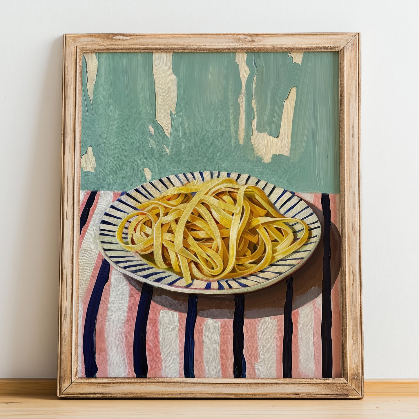 Linguine – Italian Pasta, Restaurant Wall Decor, no-text version framed in wood