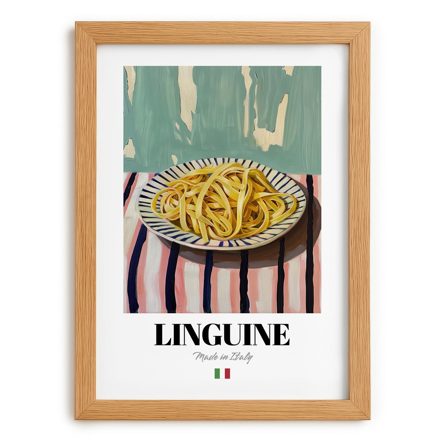 Linguine – Italian Pasta, Restaurant Wall Decor, set in oak frame